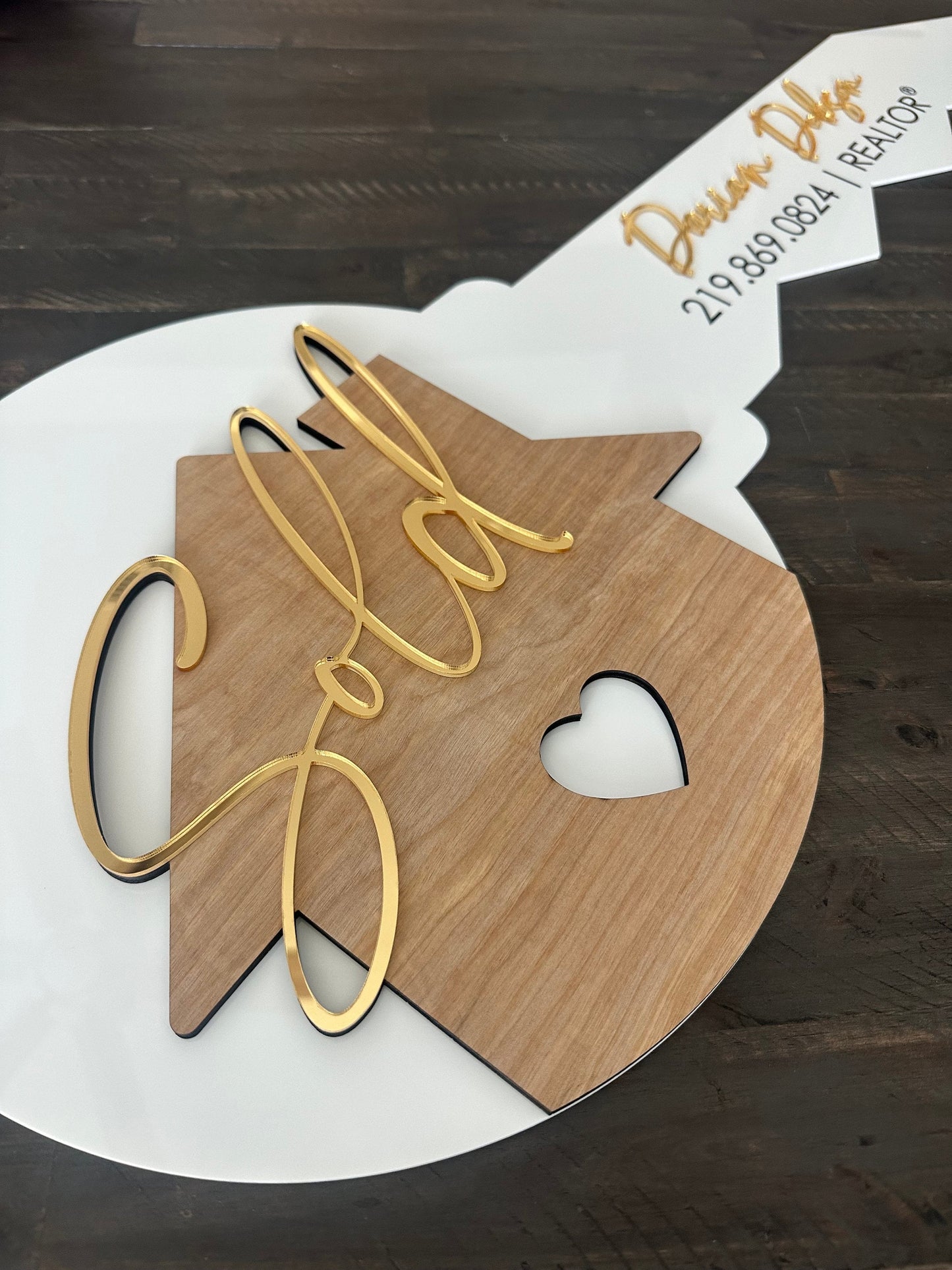 Personalized Realtor Key with Heart | Closing Realty | House Sold Acrylic and Wood Sign | Closing Prop | Realtor Gift Sold Sign