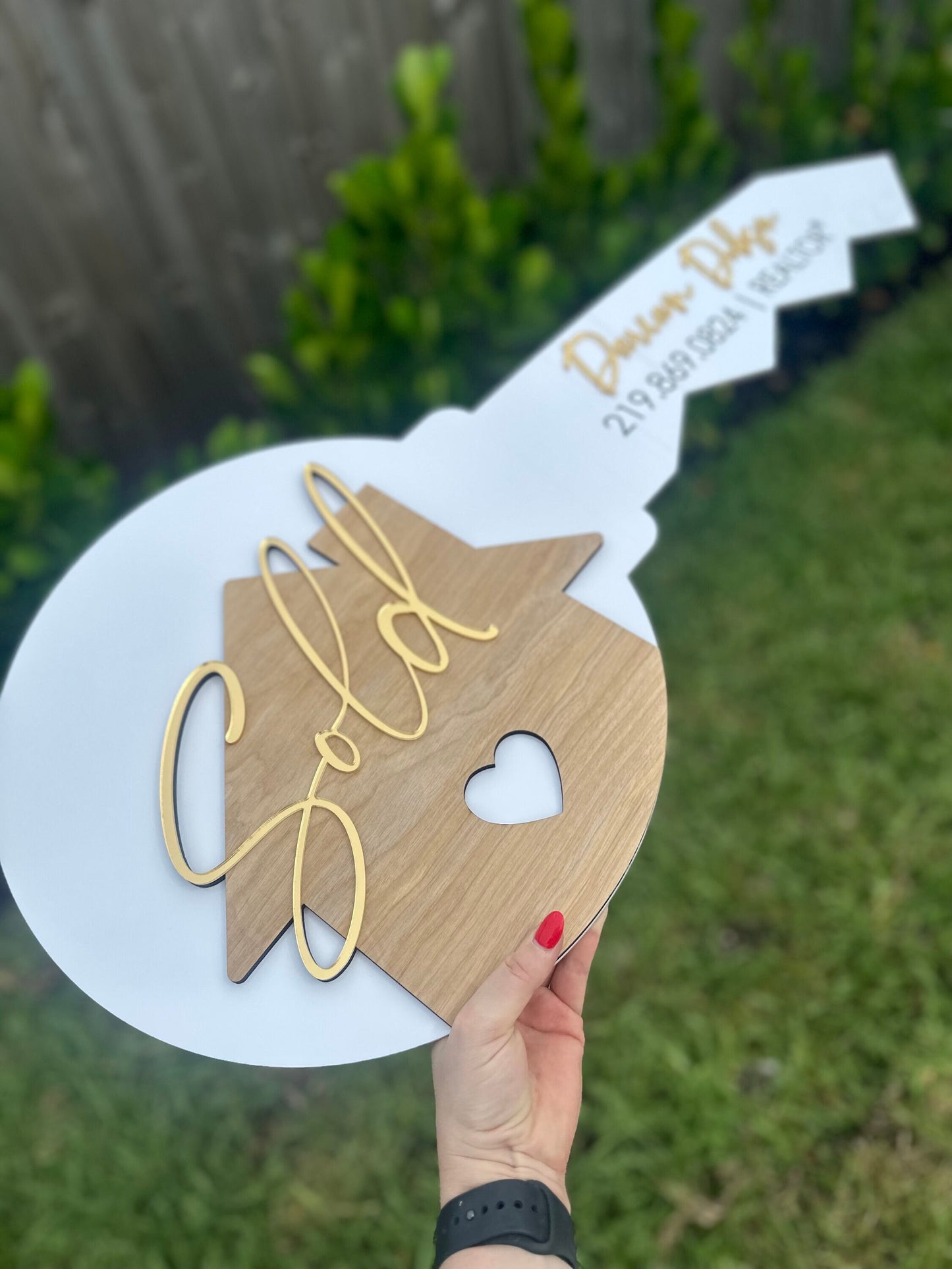 Personalized Realtor Key with Heart | Closing Realty | House Sold Acrylic and Wood Sign | Closing Prop | Realtor Gift Sold Sign
