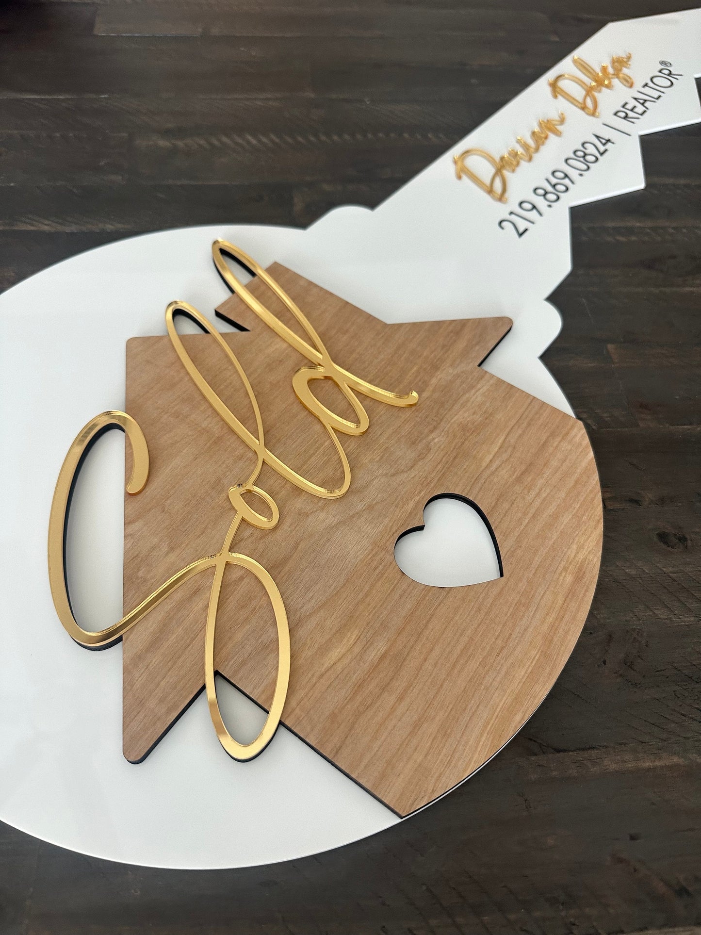 Personalized Realtor Key with Heart | Closing Realty | House Sold Acrylic and Wood Sign | Closing Prop | Realtor Gift Sold Sign