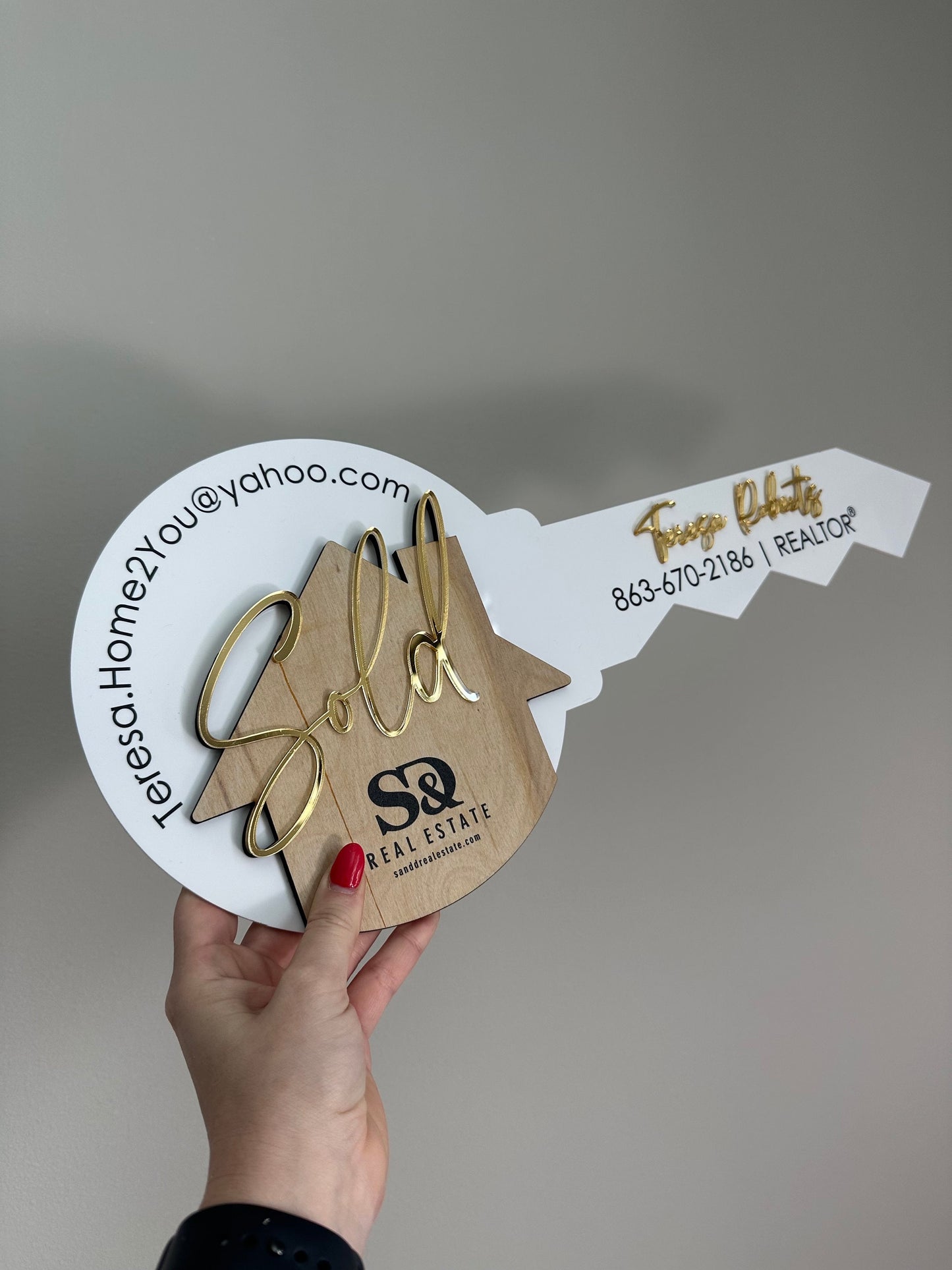 Personalized Realtor Key with Logo | Closing Realty | House Sold Acrylic and Wood Sign | Closing Prop | Realtor Gift Sold Sign