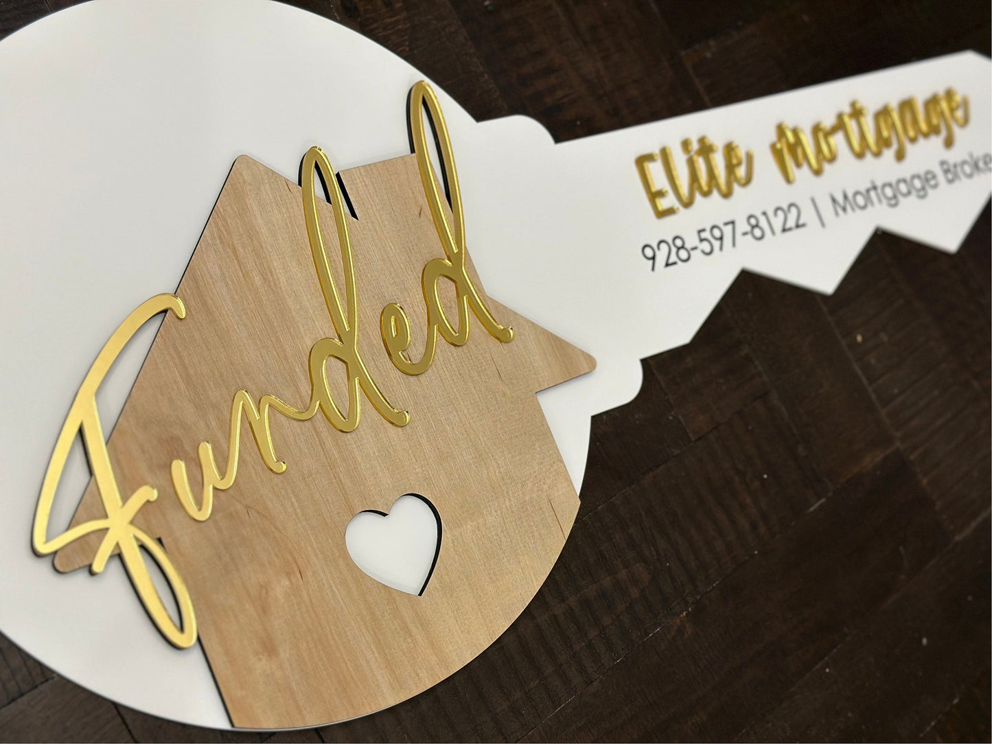 Personalized Realtor Key with Heart | Funded Realty | House Sold Acrylic and Wood Sign | Closing Prop | Bank Title Gift Sold Sign