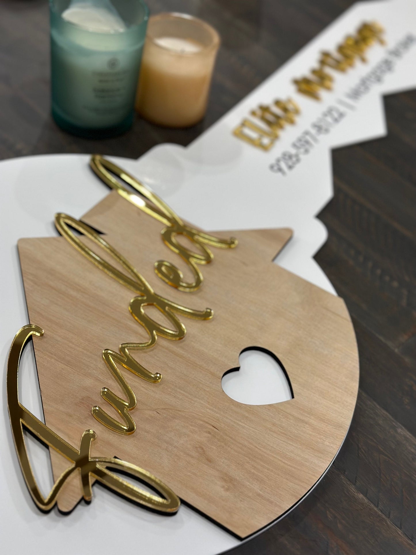 Personalized Realtor Key with Heart | Funded Realty | House Sold Acrylic and Wood Sign | Closing Prop | Bank Title Gift Sold Sign