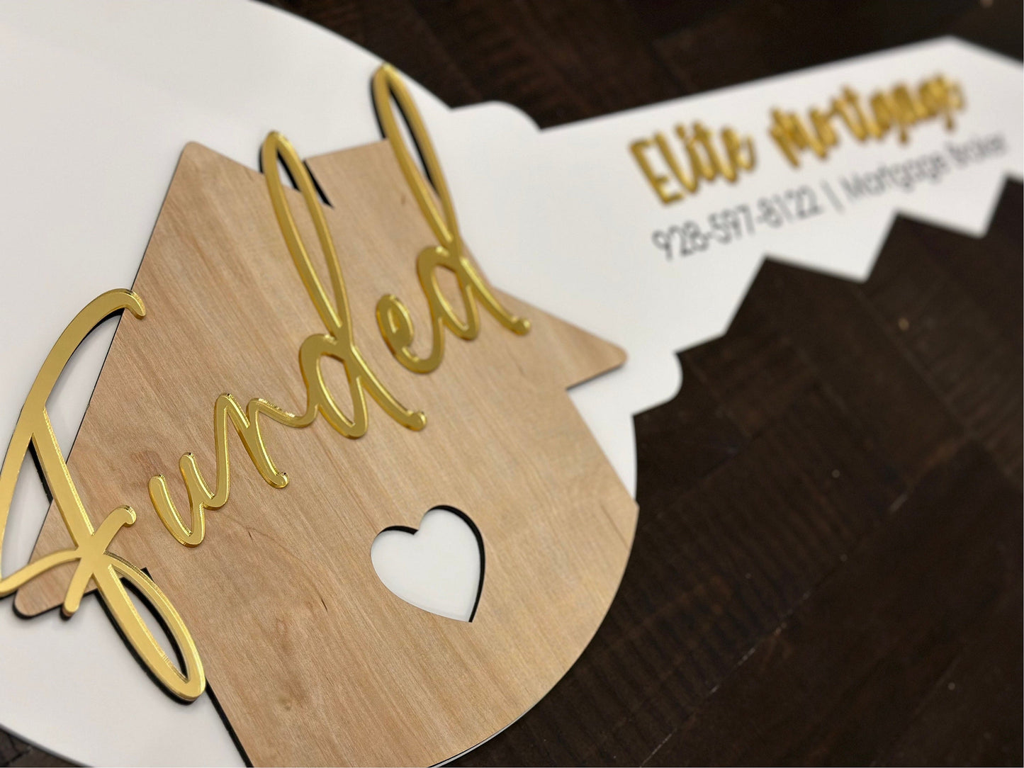 Personalized Realtor Key with Heart | Funded Realty | House Sold Acrylic and Wood Sign | Closing Prop | Bank Title Gift Sold Sign