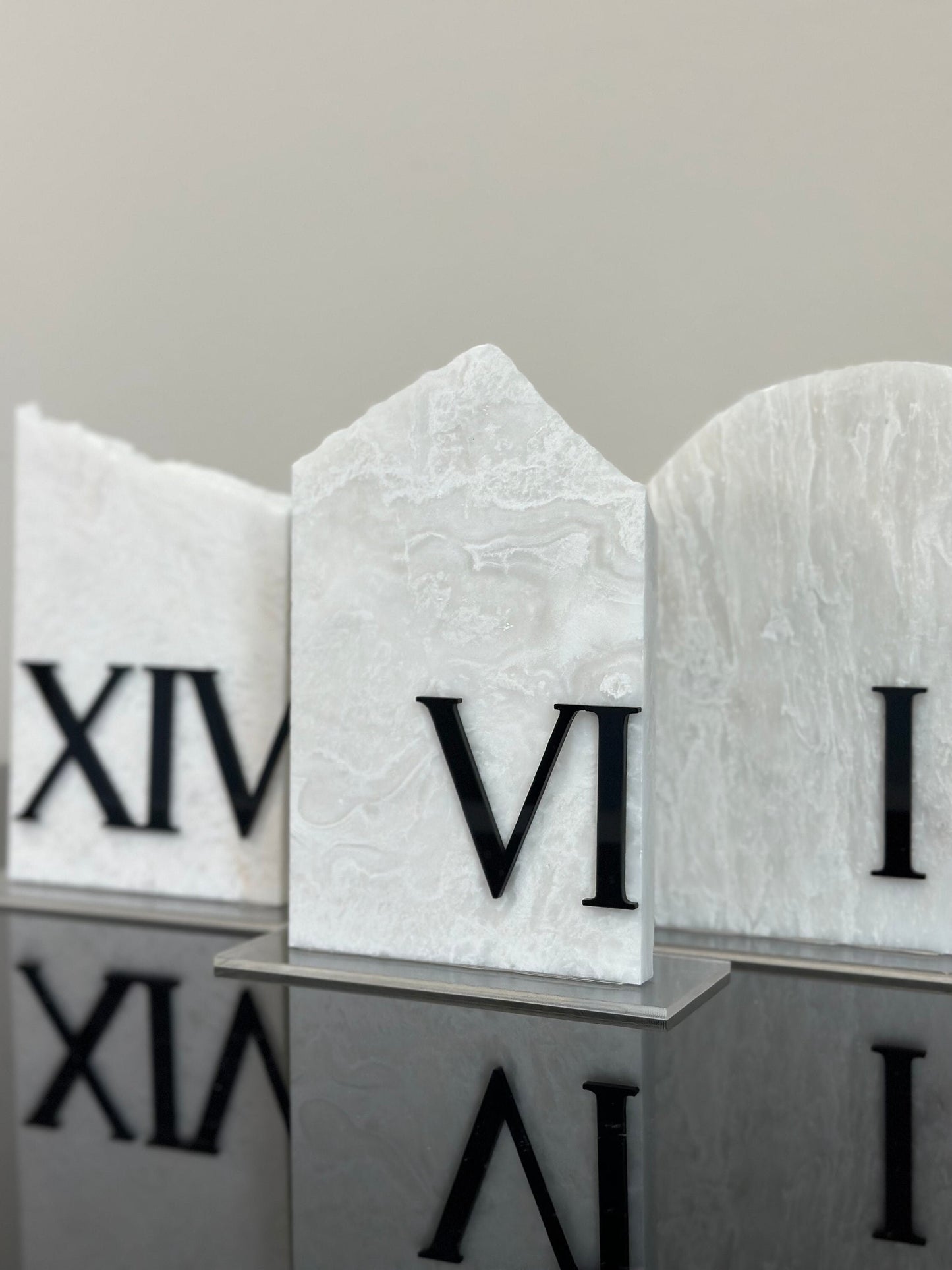 3D Marble Stone Roman Numeral Table Numbers | Wedding Unique Signage | Custom Layered | Table Numbers | Tablescape Decor | Natural Marble