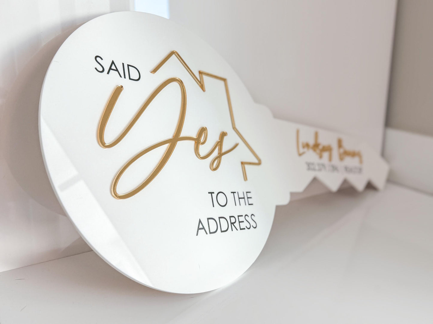Personalized Realtor Key | Say yes to the address | Closing Realty | House Sold Acrylic and Wood Sign | Closing Prop | Realtor Gift Sold