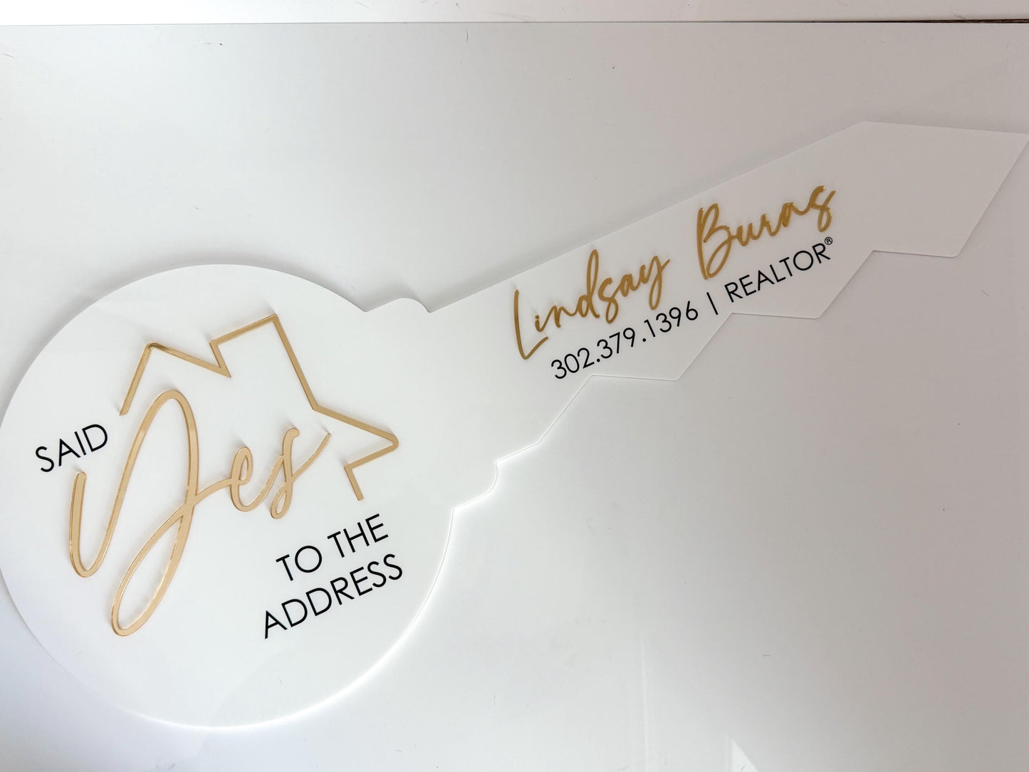 Personalized Realtor Key | Say yes to the address | Closing Realty | House Sold Acrylic and Wood Sign | Closing Prop | Realtor Gift Sold