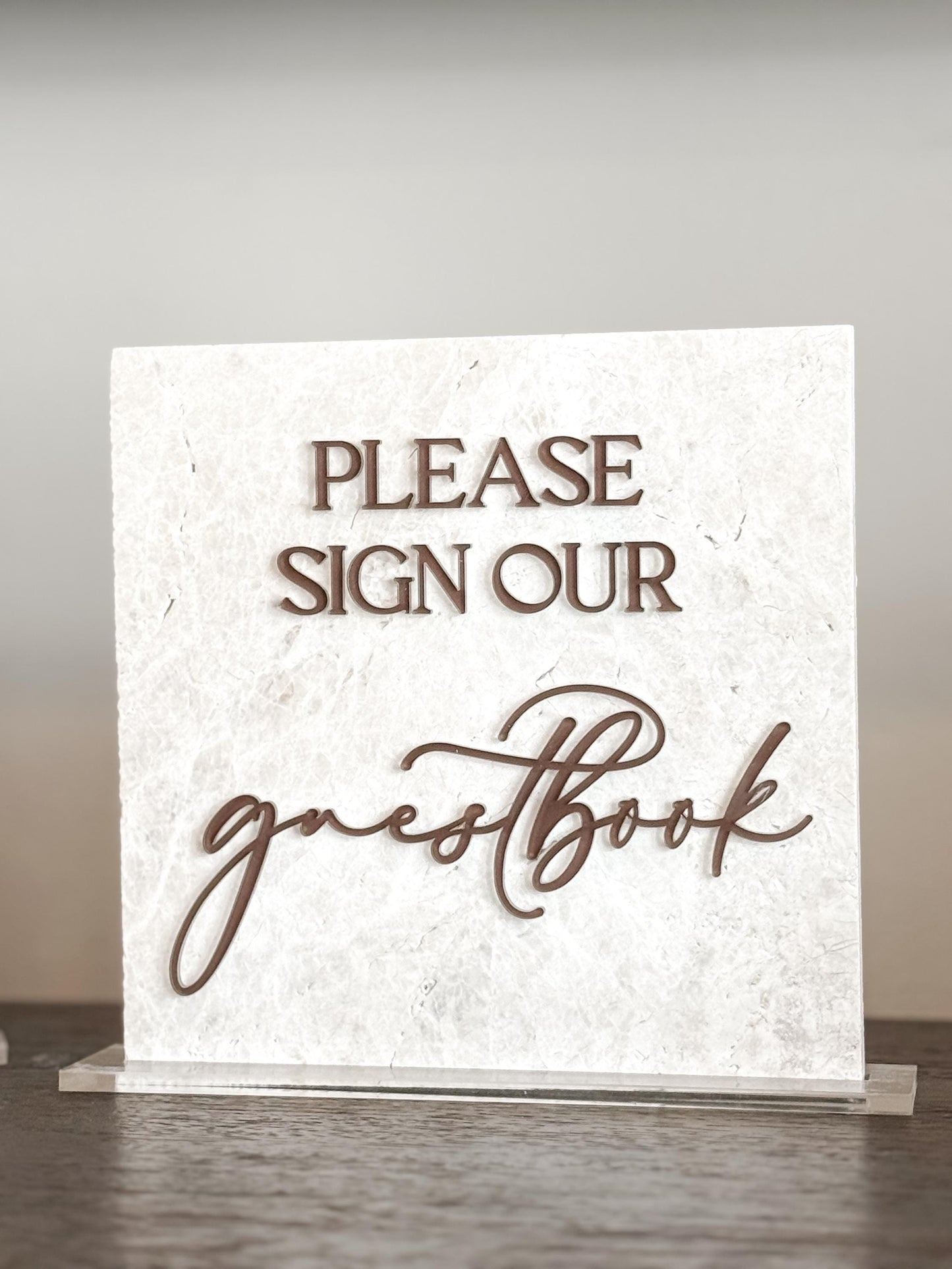 Marble 3D Guestbook Table Sign | Wedding Sign | Modern Wedding Decor | Favor Sign | Party Tabletop Signs | Gold Mirror | Please sign our
