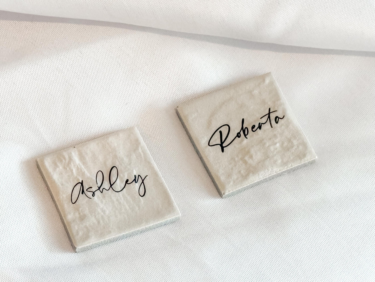 Porcelain Matte Stone Place Card Settings | Square Name Tags | Stone Place Names | Wedding Place Names | Wedding Place Card Settings