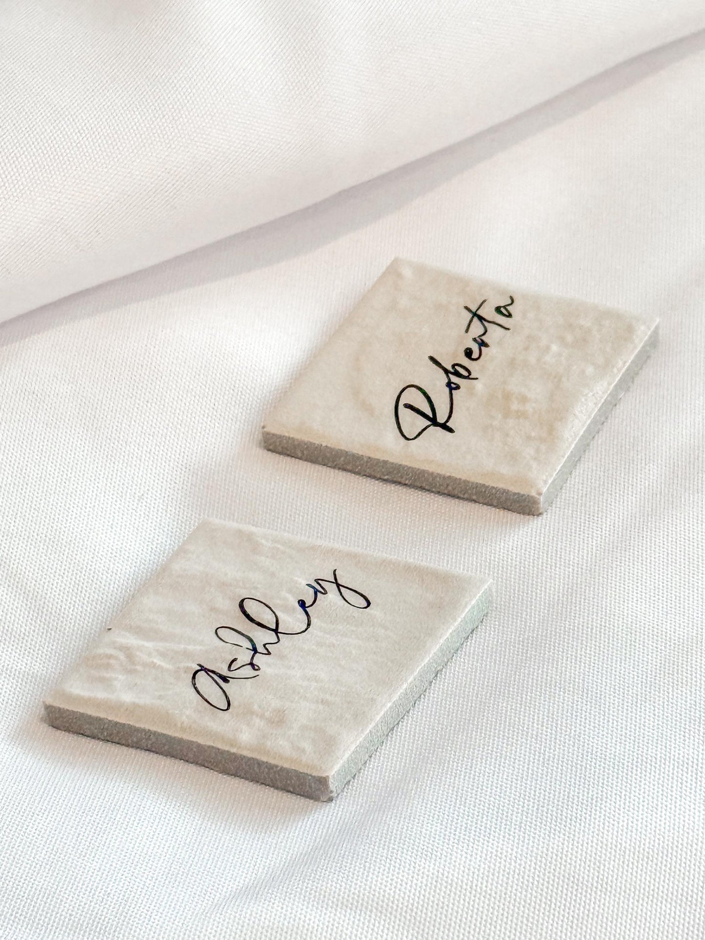 Porcelain Matte Stone Place Card Settings | Square Name Tags | Stone Place Names | Wedding Place Names | Wedding Place Card Settings
