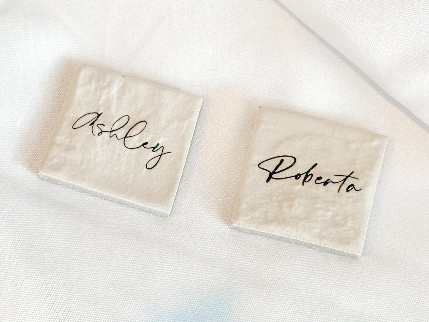 Porcelain Matte Stone Place Card Settings | Square Name Tags | Stone Place Names | Wedding Place Names | Wedding Place Card Settings