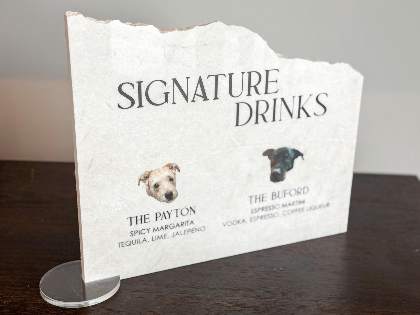 Marble Stone Bar Sign | Wedding Unique Signage | Menu sign | Drink Sign | Bar Sign | Signature Drinks | Dog Pet Portrait Sign
