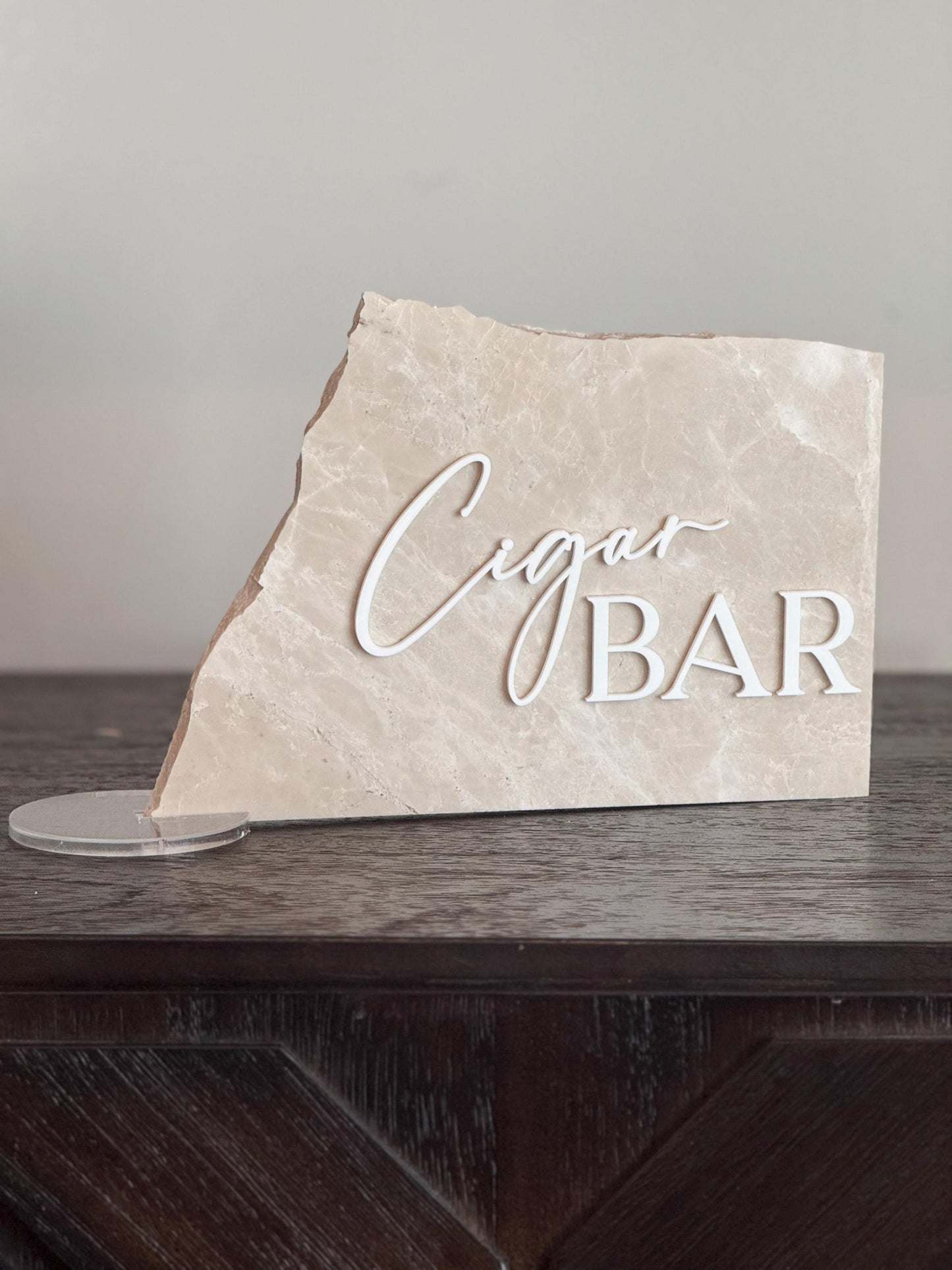 Marble Stone 3D Cigar Bar Sign | Wedding Sign | Modern Wedding Decor | Favor | Party Tabletop Signs | Gold Mirror | Cigar Bar Sign