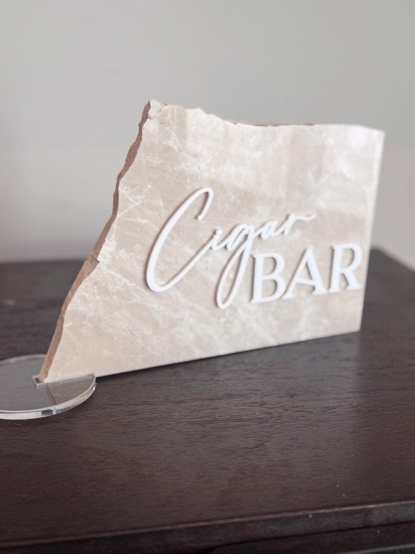 Marble Stone 3D Cigar Bar Sign | Wedding Sign | Modern Wedding Decor | Favor | Party Tabletop Signs | Gold Mirror | Cigar Bar Sign