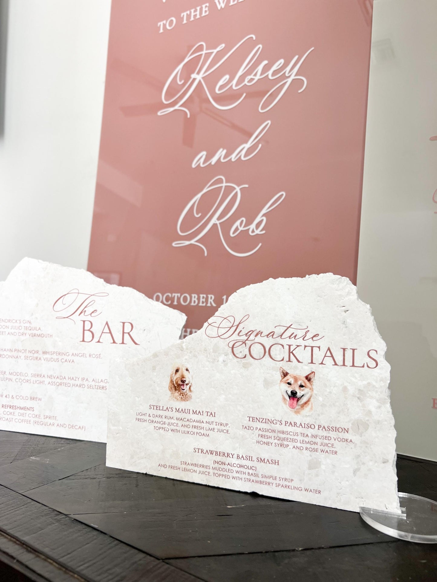 Marble Stone Bar Sign | Wedding Unique Signage | Menu sign | Drink Sign | Bar Sign | Signature Drinks | Dog Pet Portrait Sign