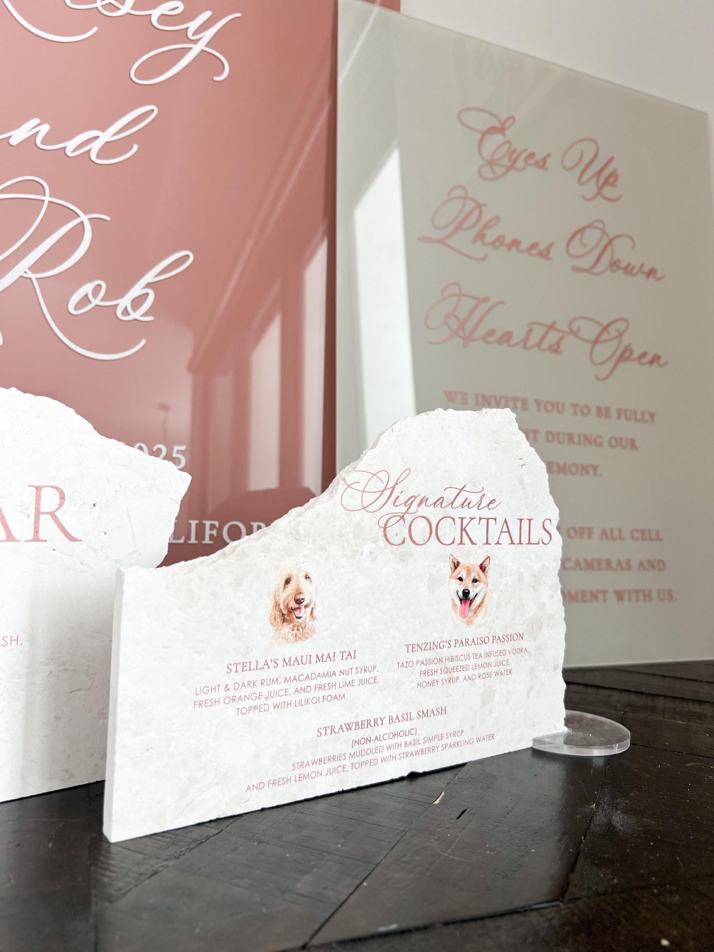 Marble Stone Bar Sign | Wedding Unique Signage | Menu sign | Drink Sign | Bar Sign | Signature Drinks | Dog Pet Portrait Sign