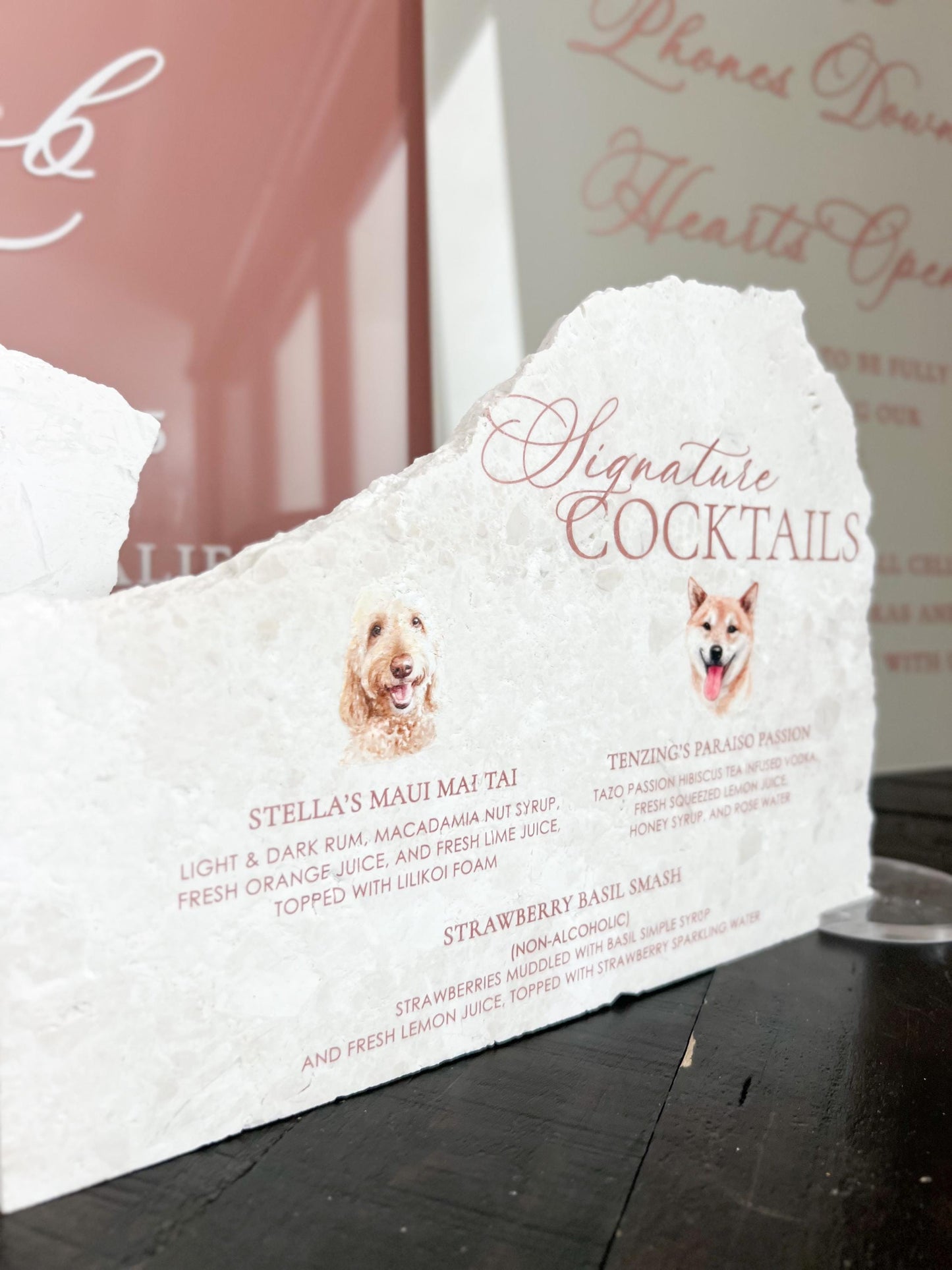 Marble Stone Bar Sign | Wedding Unique Signage | Menu sign | Drink Sign | Bar Sign | Signature Drinks | Dog Pet Portrait Sign
