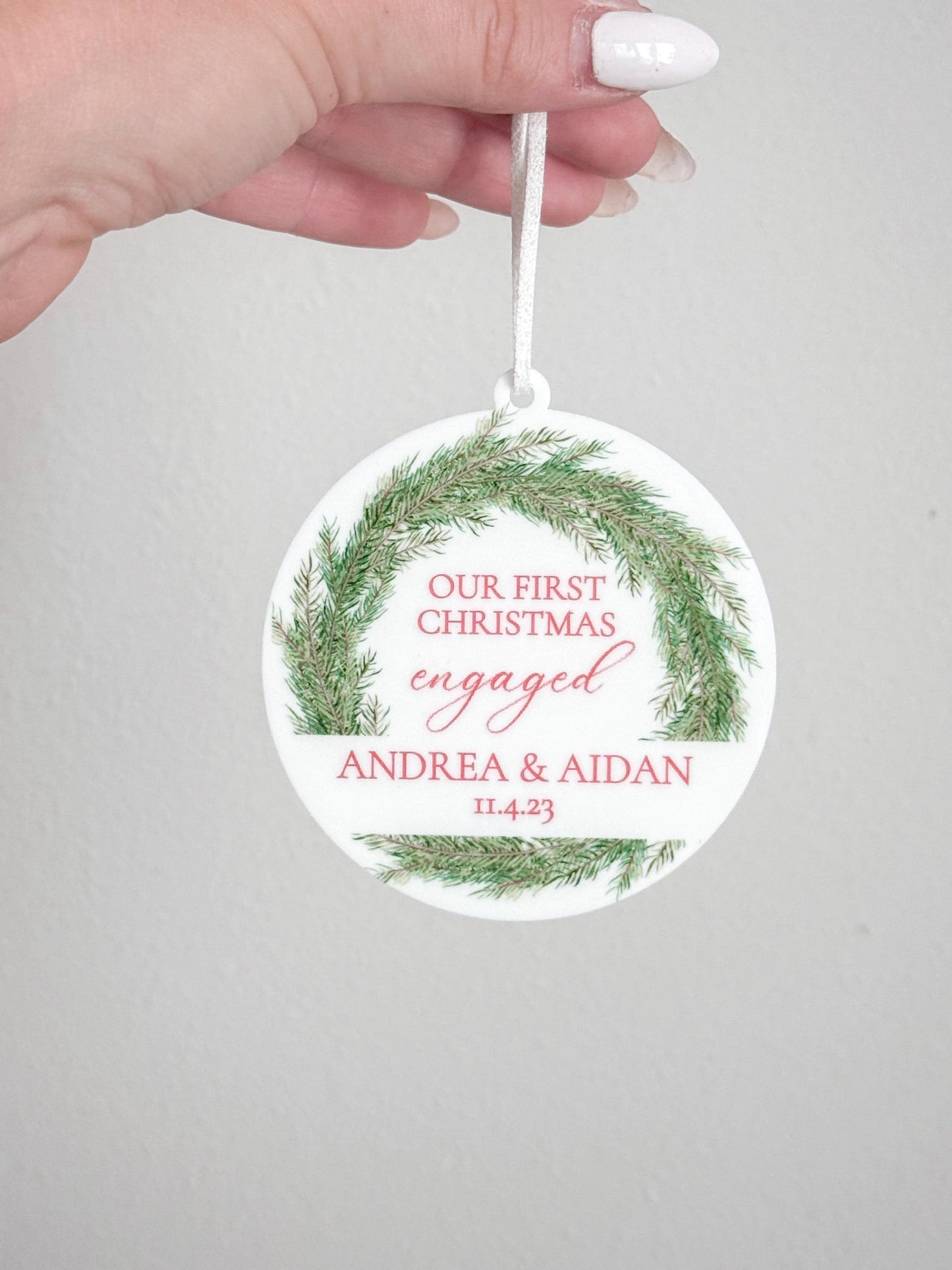 Our First Christmas Engaged, Married, etc. Ornament Gift | Customizable Acrylic Keepsake | Couple’s First Christmas Ornament