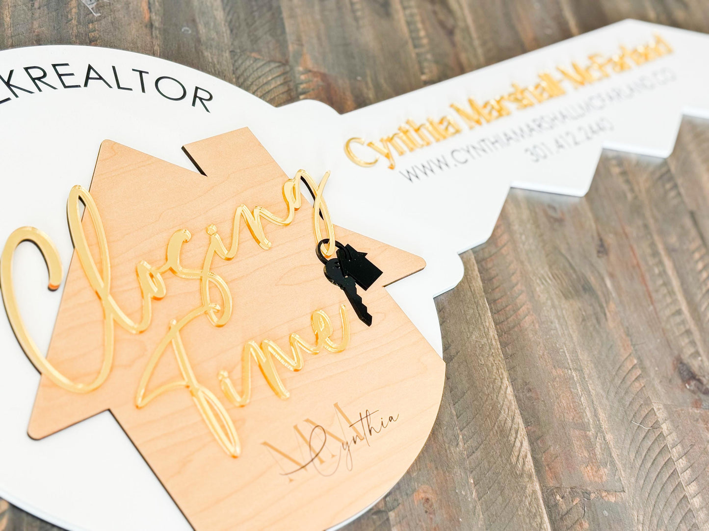 Personalized Realtor Key with Logo | Closing Time Realty | House Sold Acrylic and Wood Sign | Closing Prop | Realtor Gift Sold Sign