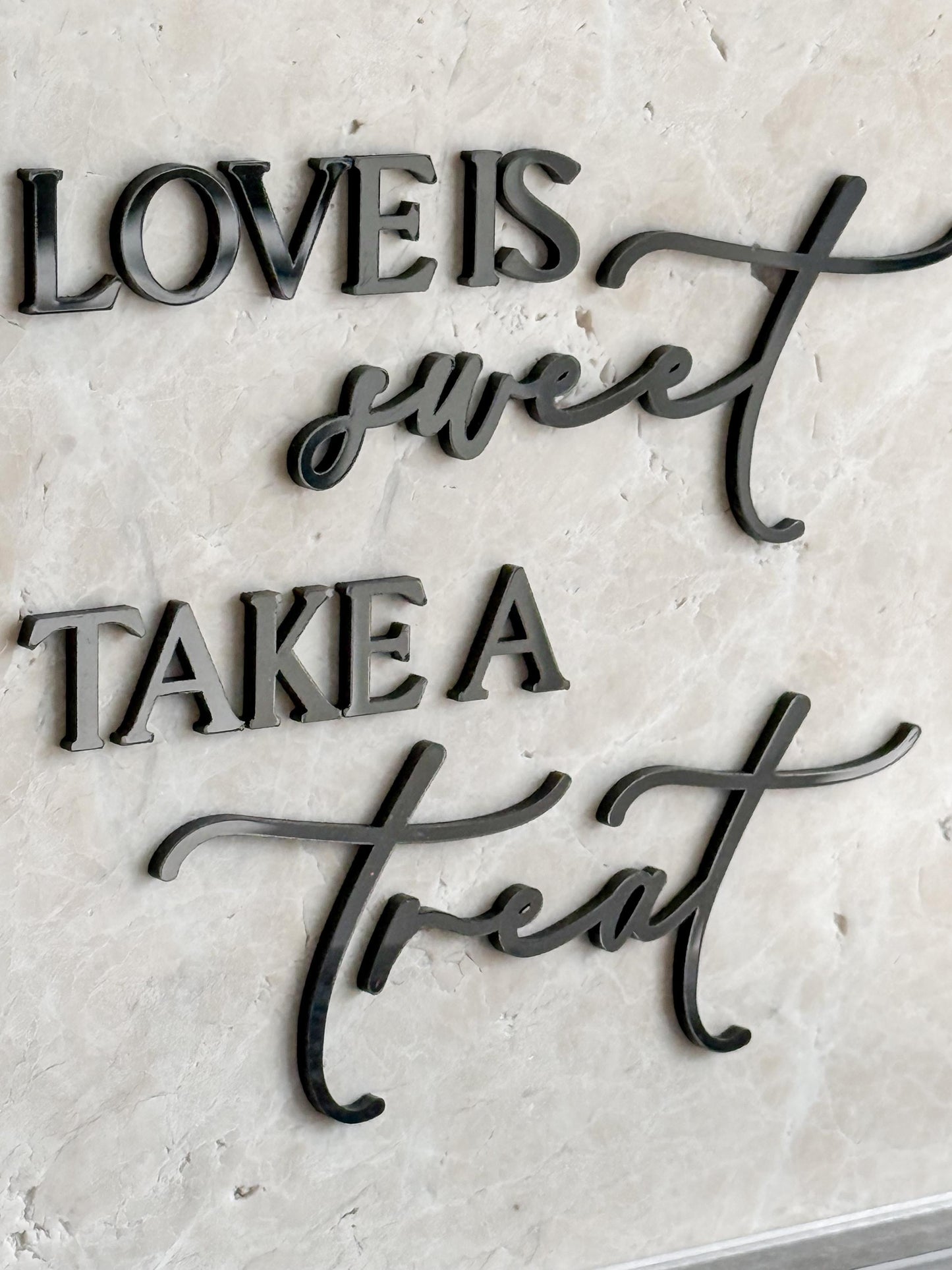 Marble 3D Love Is Sweet Take a Treat Sign | Wedding Dessert Table Sign | Modern Wedding Decor | Favor Sign | Gold Mirror Acrylic