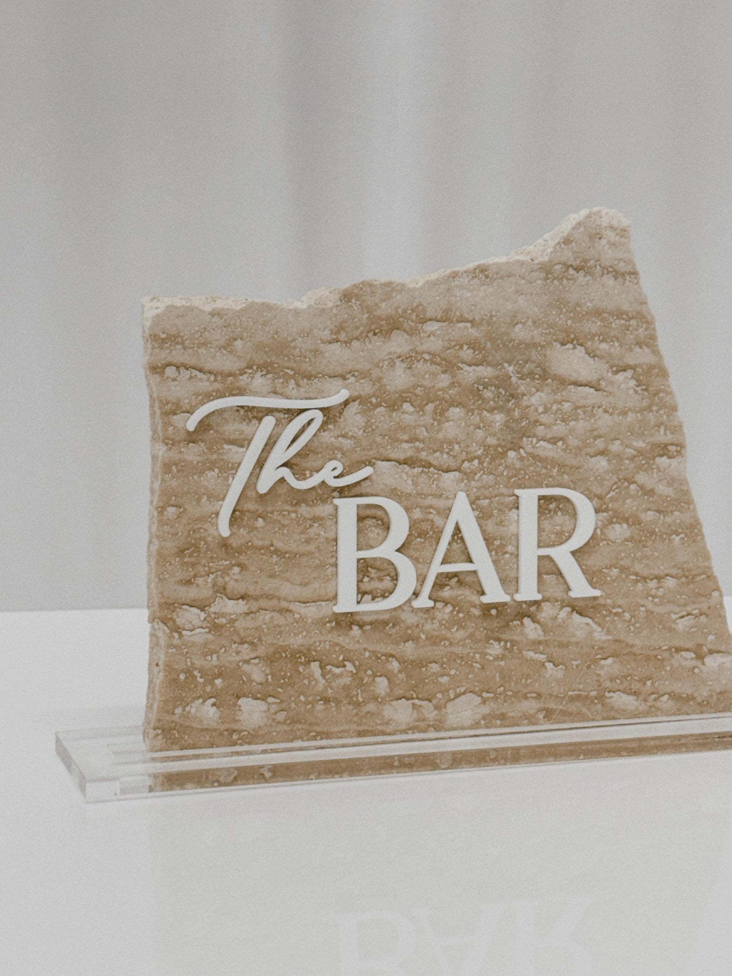 Travertine Stone 3D Bar Table Sign | Wedding Sign | Modern Wedding Decor | Favor Sign | Party Tabletop Signs | The Bar Decor