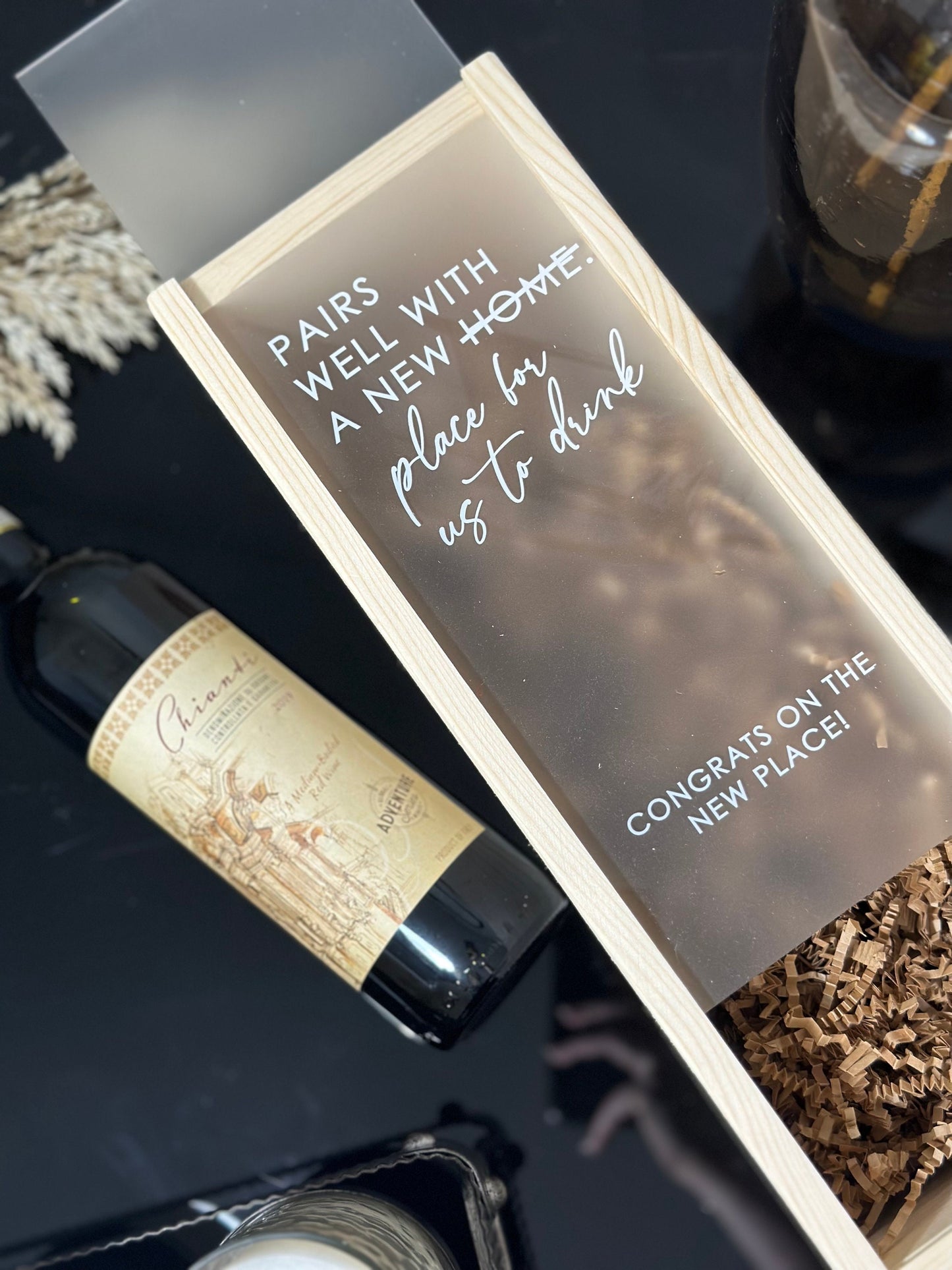 Personalized Wood Wine Box with Acrylic Lid | Housewarming Gift | Realtor Gift | New Home | Custom Closing Gift