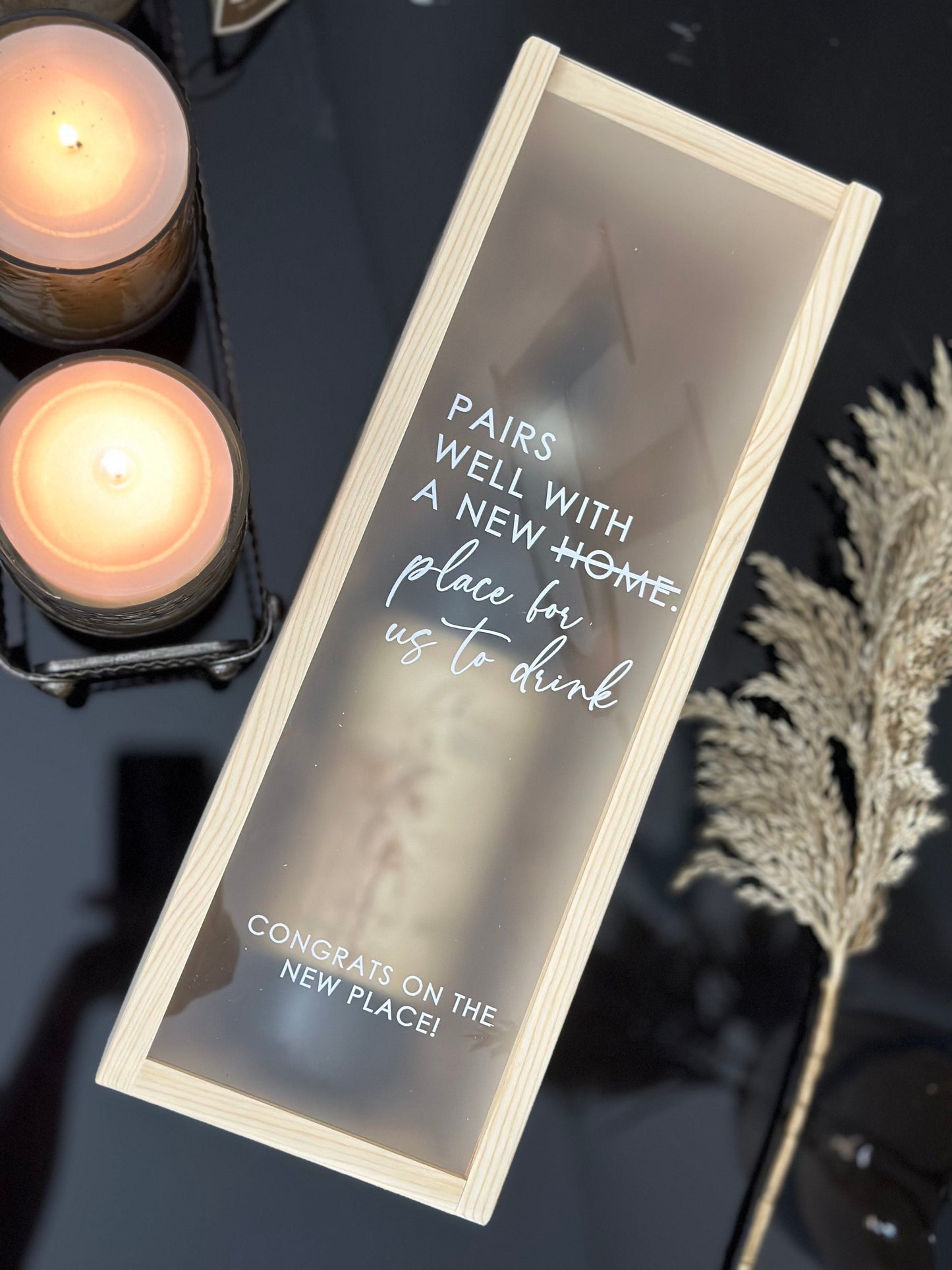 Personalized Wood Wine Box with Acrylic Lid | Housewarming Gift | Realtor Gift | New Home | Custom Closing Gift
