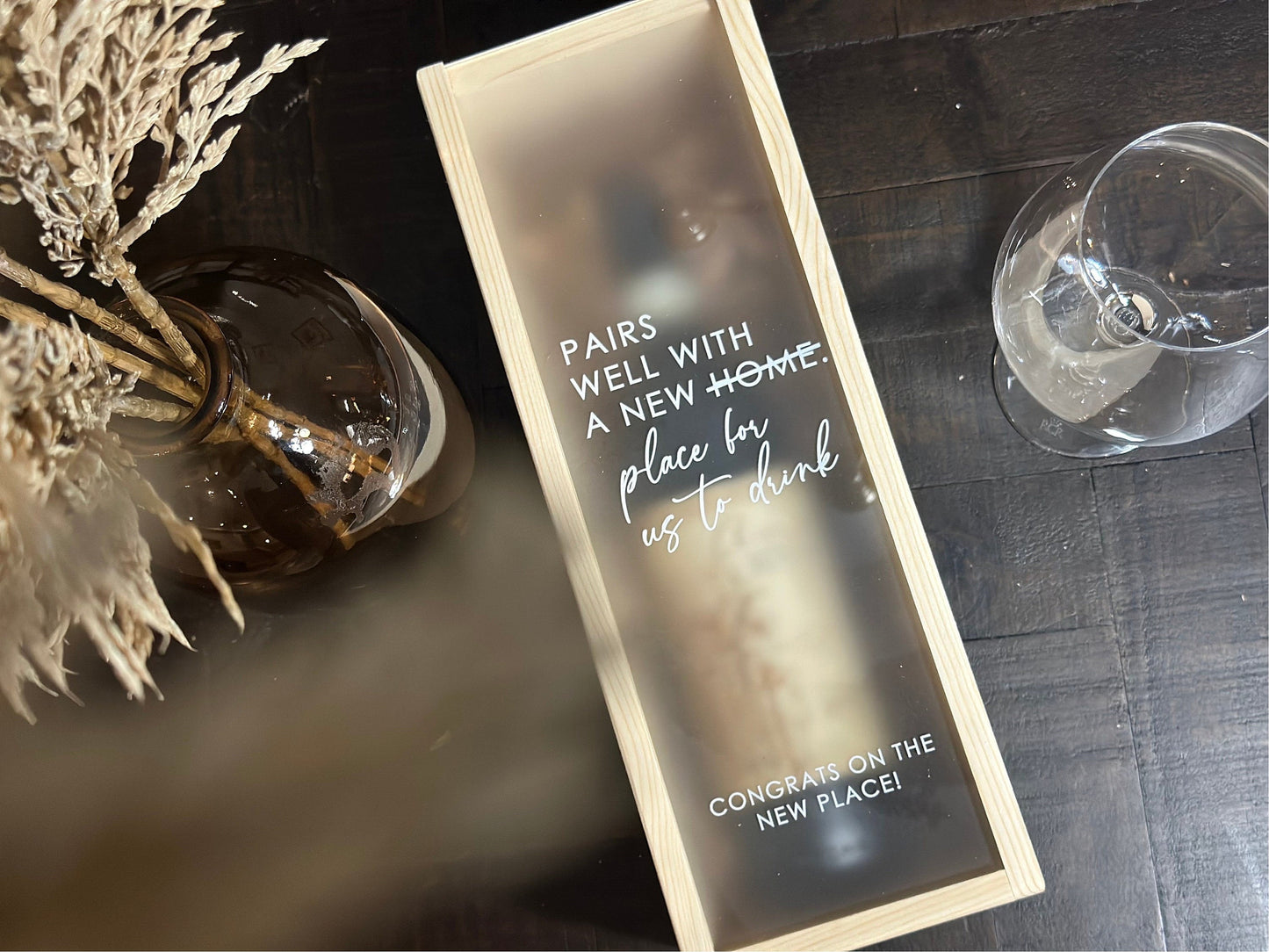 Personalized Wood Wine Box with Acrylic Lid | Housewarming Gift | Realtor Gift | New Home | Custom Closing Gift