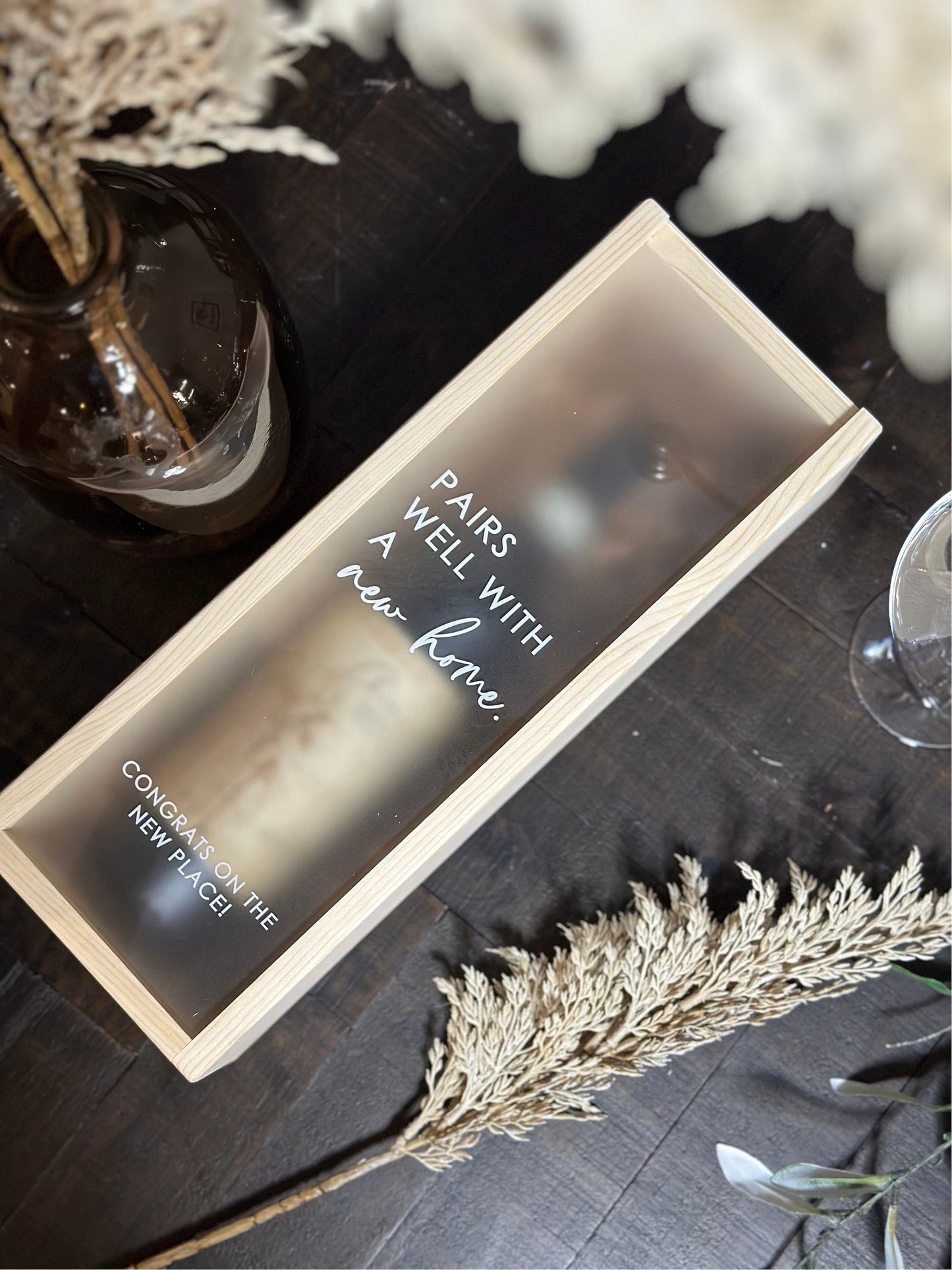 Personalized Wood Wine Box with Acrylic Lid | Housewarming Gift | Realtor Gift | New Home | Custom Closing Gift