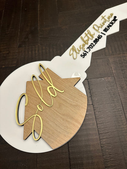 Personalized Realtor Key | Closing Realty | House Sold Acrylic and Wood Sign | Closing Prop | Realtor Gift Sold Sign