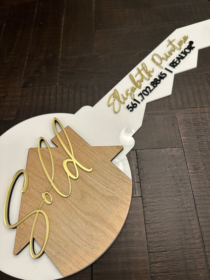Personalized Realtor Key | Closing Realty | House Sold Acrylic and Wood Sign | Closing Prop | Realtor Gift Sold Sign