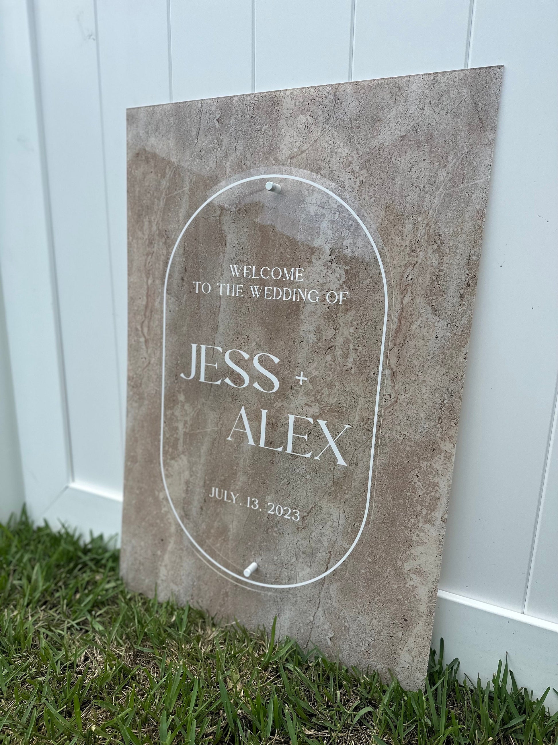 Faux Stone Wedding Welcome Sign with Standoffs |Minimalist Modern Signage | Travertine Wedding Signage Welcome Sign | Acrylic Wedding Sign