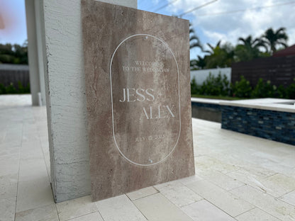 Faux Stone Wedding Welcome Sign with Standoffs |Minimalist Modern Signage | Travertine Wedding Signage Welcome Sign | Acrylic Wedding Sign