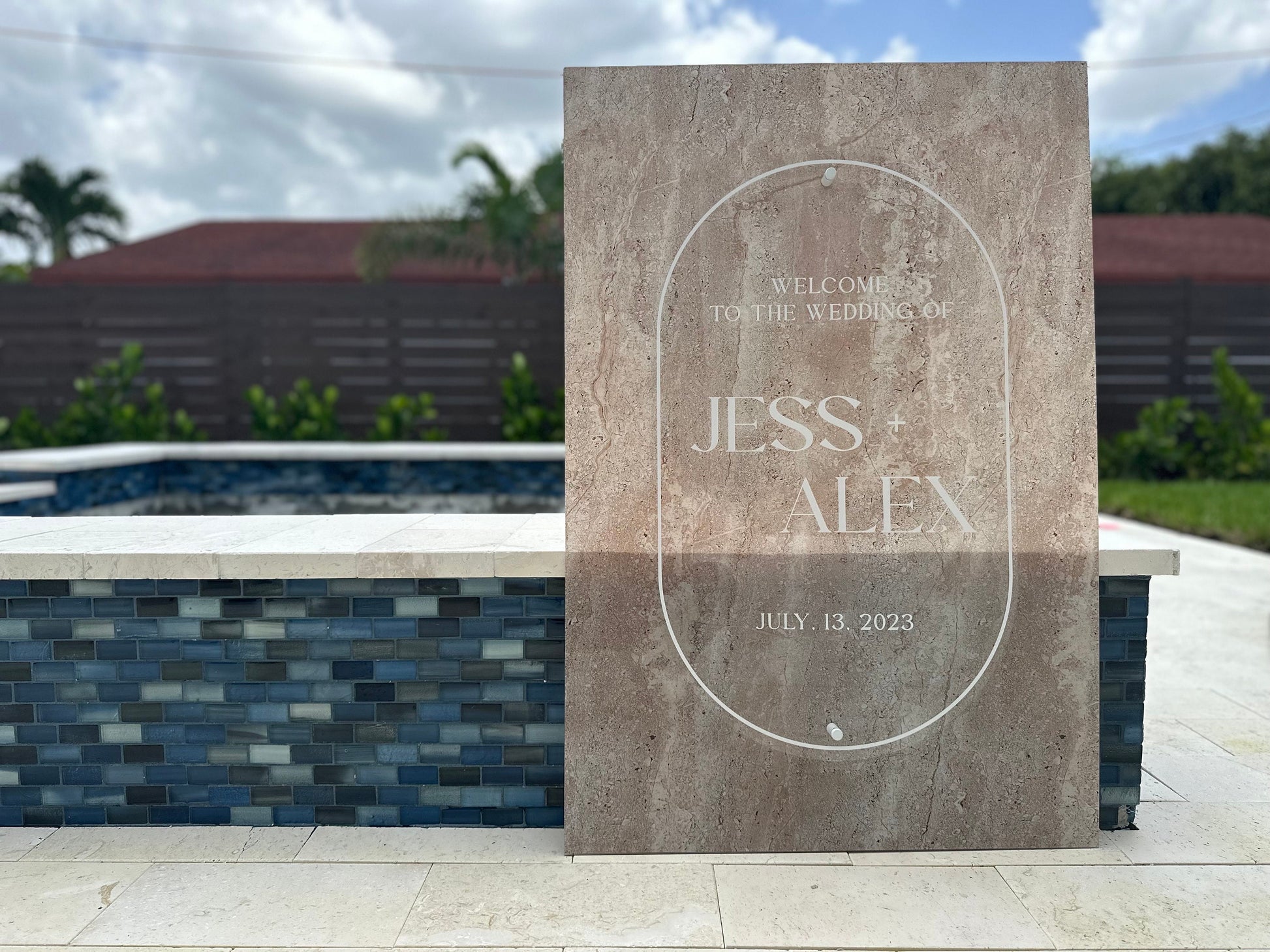 Faux Stone Wedding Welcome Sign with Standoffs |Minimalist Modern Signage | Travertine Wedding Signage Welcome Sign | Acrylic Wedding Sign