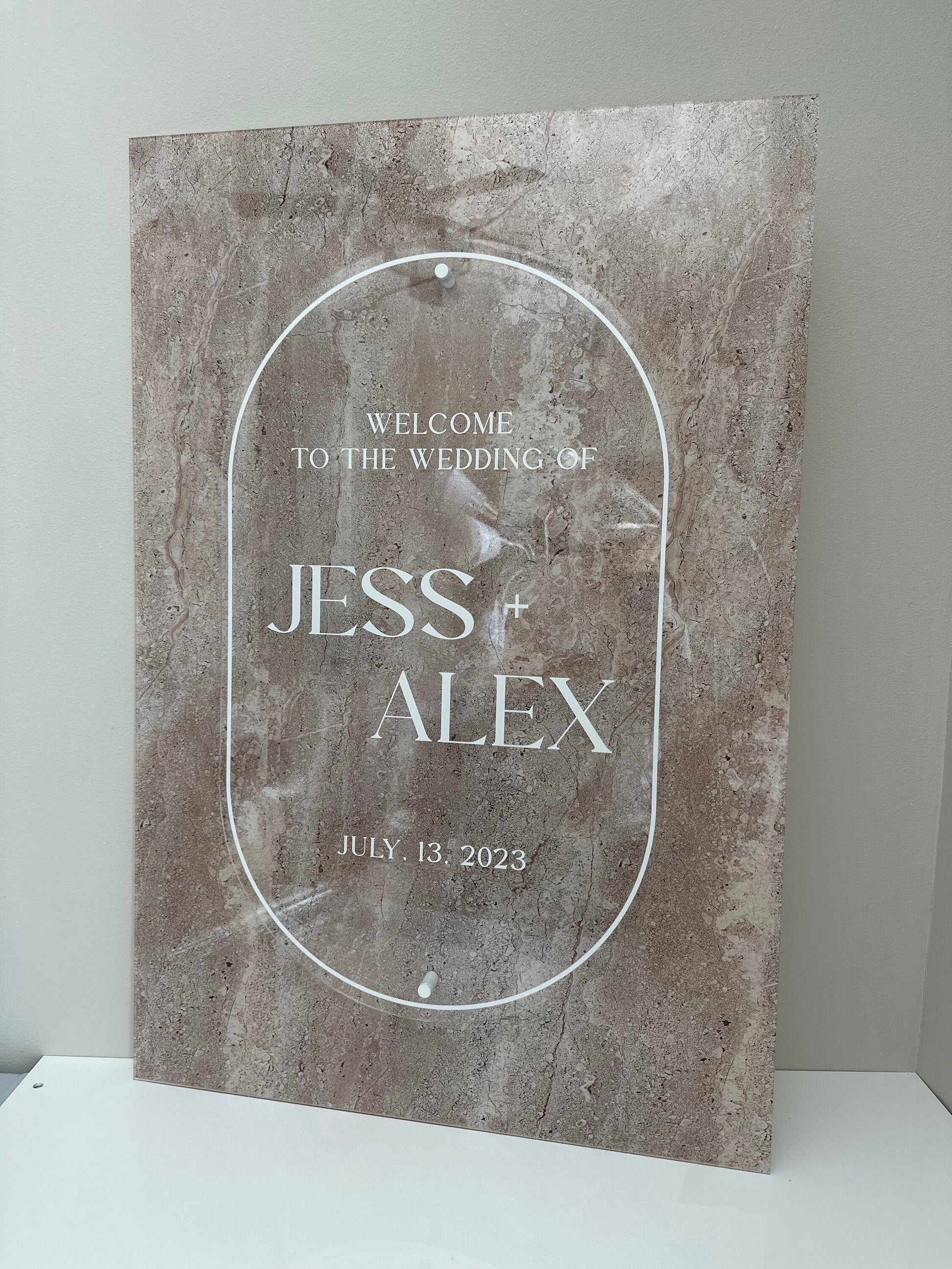 Faux Stone Wedding Welcome Sign with Standoffs |Minimalist Modern Signage | Travertine Wedding Signage Welcome Sign | Acrylic Wedding Sign