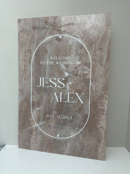 Faux Stone Wedding Welcome Sign with Standoffs |Minimalist Modern Signage | Travertine Wedding Signage Welcome Sign | Acrylic Wedding Sign