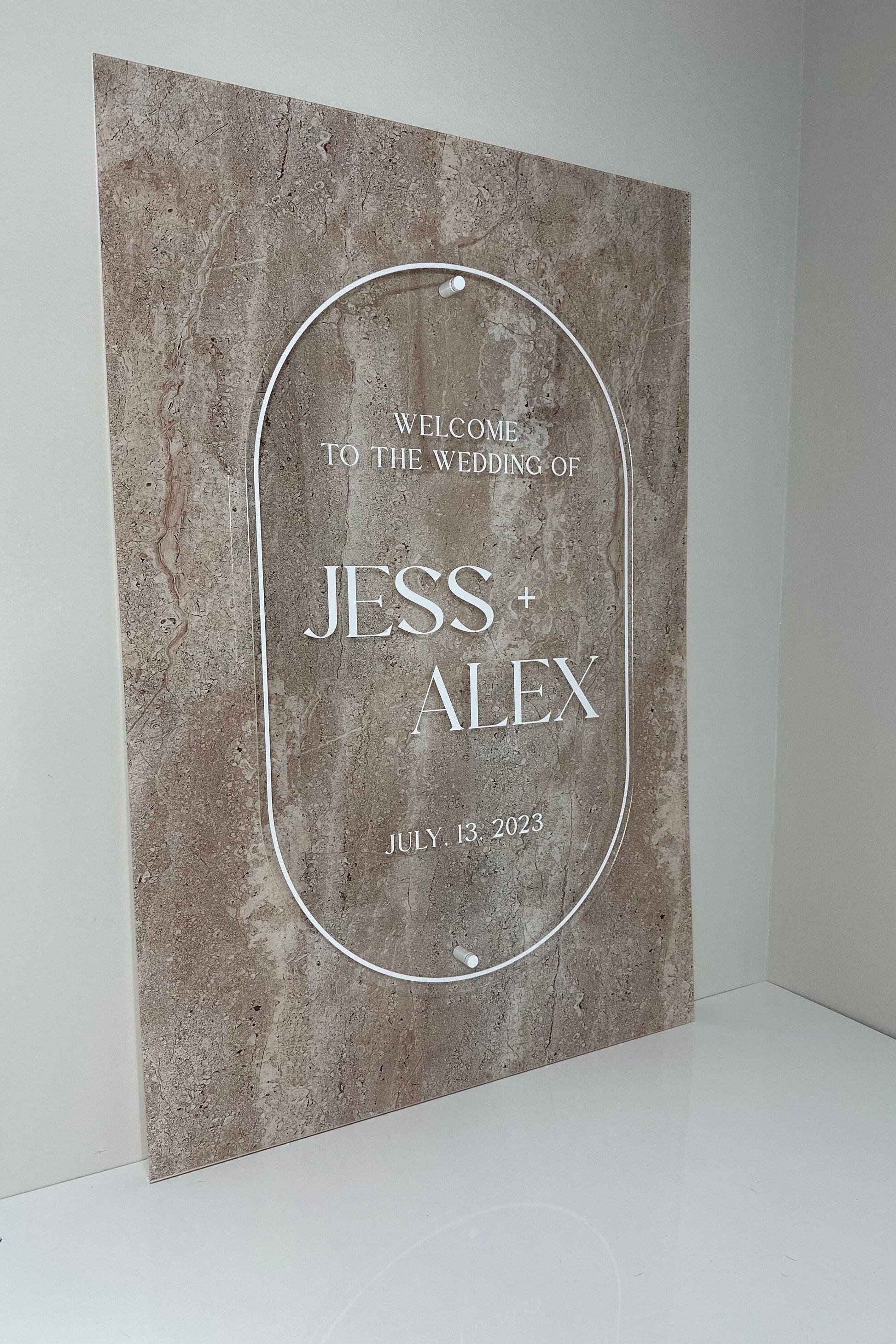 Faux Stone Wedding Welcome Sign with Standoffs |Minimalist Modern Signage | Travertine Wedding Signage Welcome Sign | Acrylic Wedding Sign