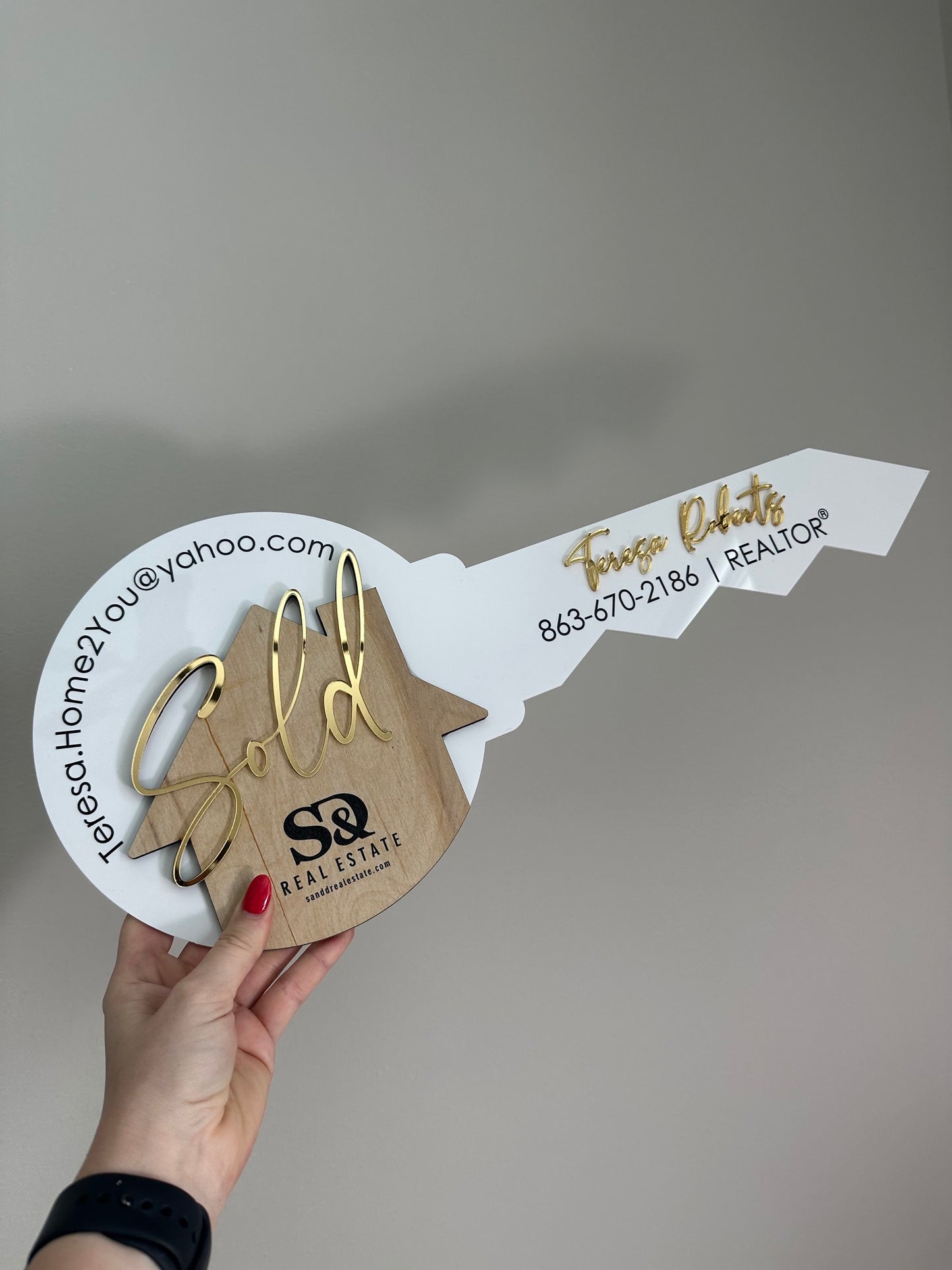 Personalized Realtor Key with Logo | Closing Realty | House Sold Acrylic and Wood Sign | Closing Prop | Realtor Gift Sold Sign
