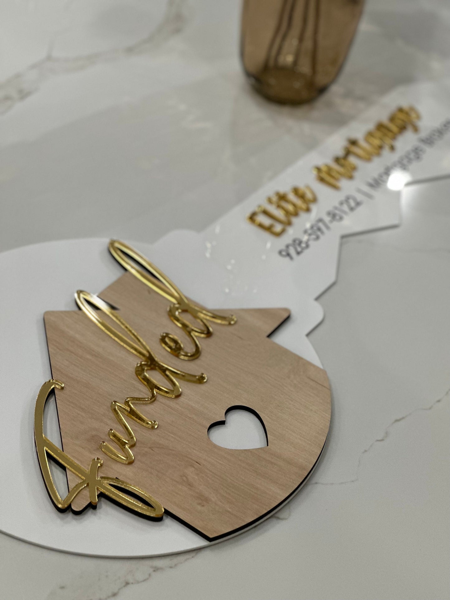 Personalized Realtor Key with Heart | Funded Realty | House Sold Acrylic and Wood Sign | Closing Prop | Bank Title Gift Sold Sign