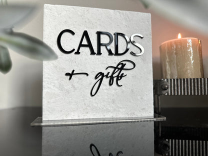 Marble 3D Cards and Gifts Table Sign | Wedding Sign | Modern Wedding Decor | Favor Sign | Party Tabletop Signs | Gold Mirror