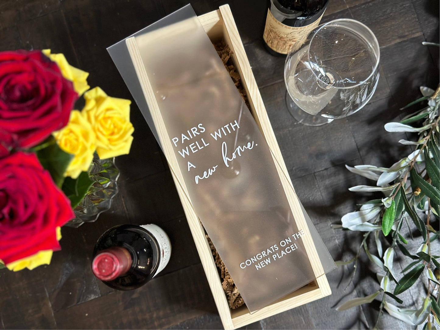Personalized Wood Wine Box with Acrylic Lid