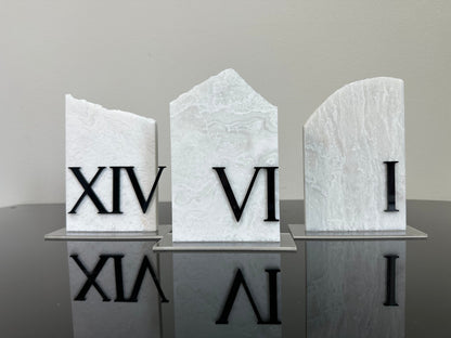 3D Marble Stone Roman Numeral Table Numbers | Wedding Unique Signage | Custom Layered | Table Numbers | Tablescape Decor | Natural Marble