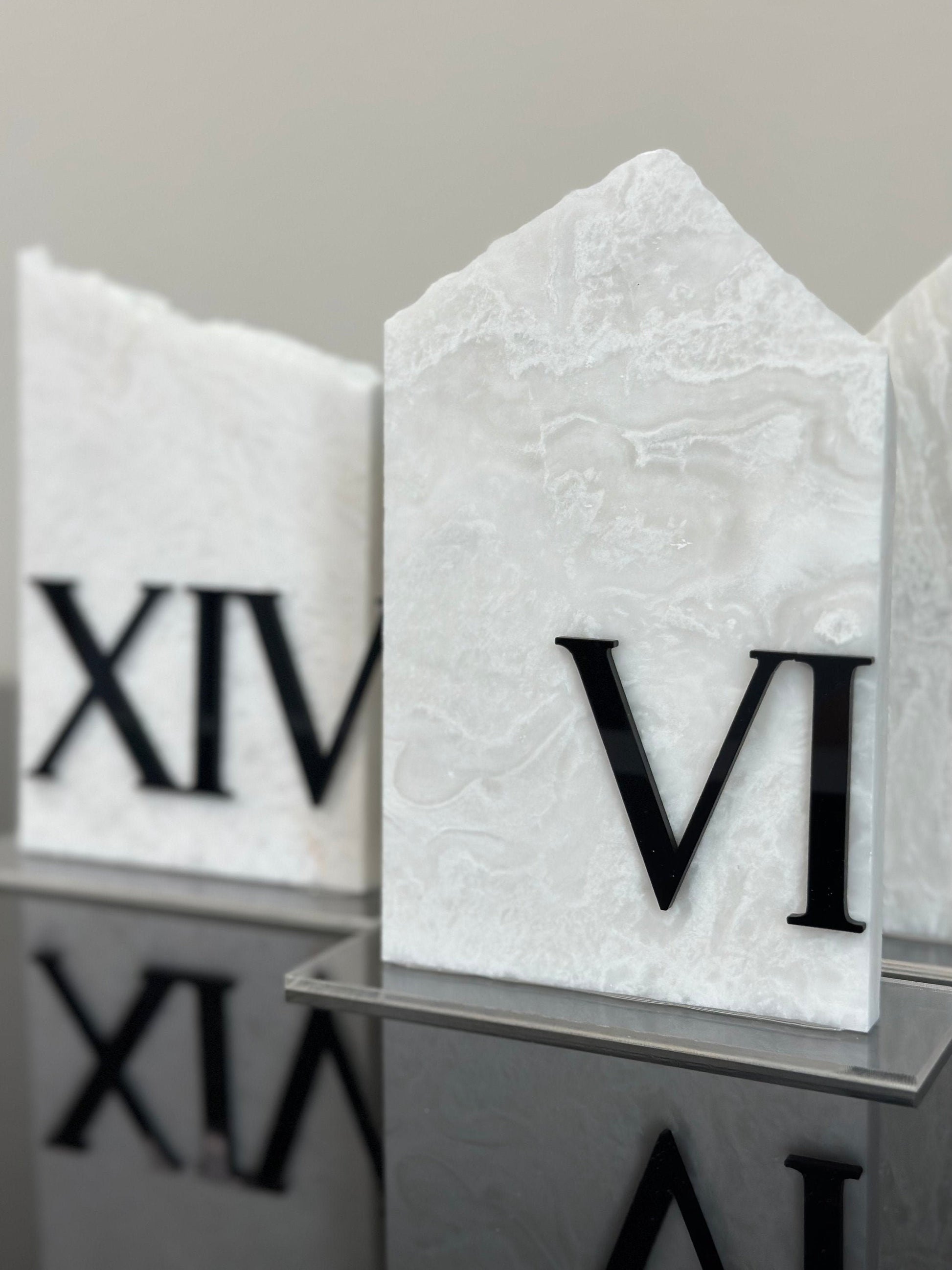 3D Marble Stone Roman Numeral Table Numbers | Wedding Unique Signage | Custom Layered | Table Numbers | Tablescape Decor | Natural Marble