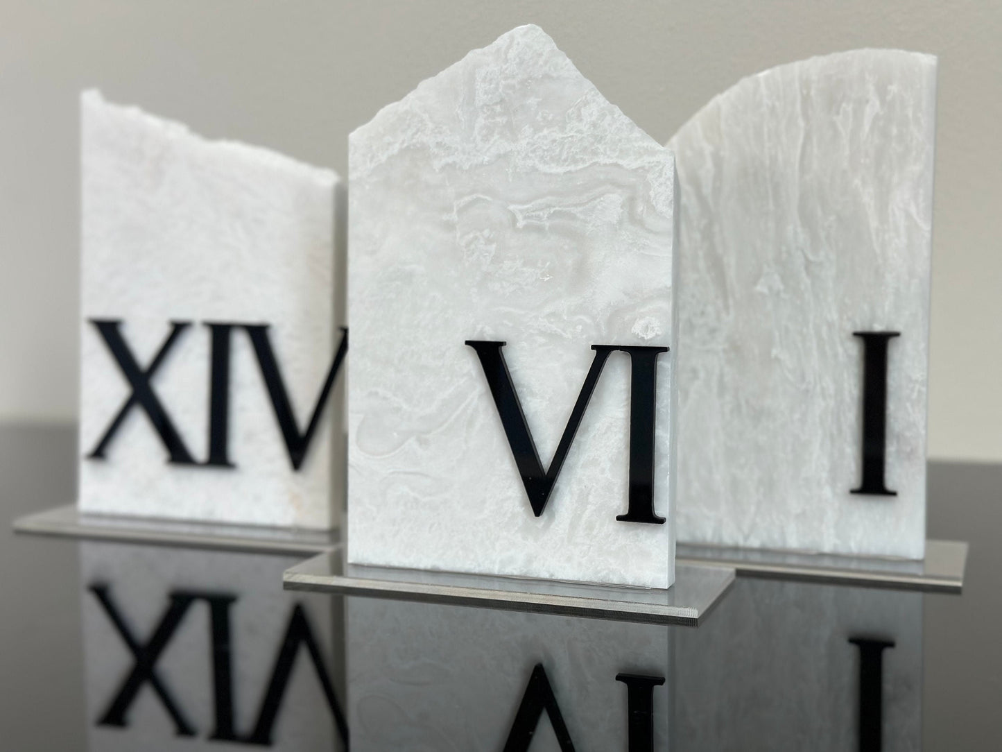 3D Marble Stone Roman Numeral Table Numbers | Wedding Unique Signage | Custom Layered | Table Numbers | Tablescape Decor | Natural Marble