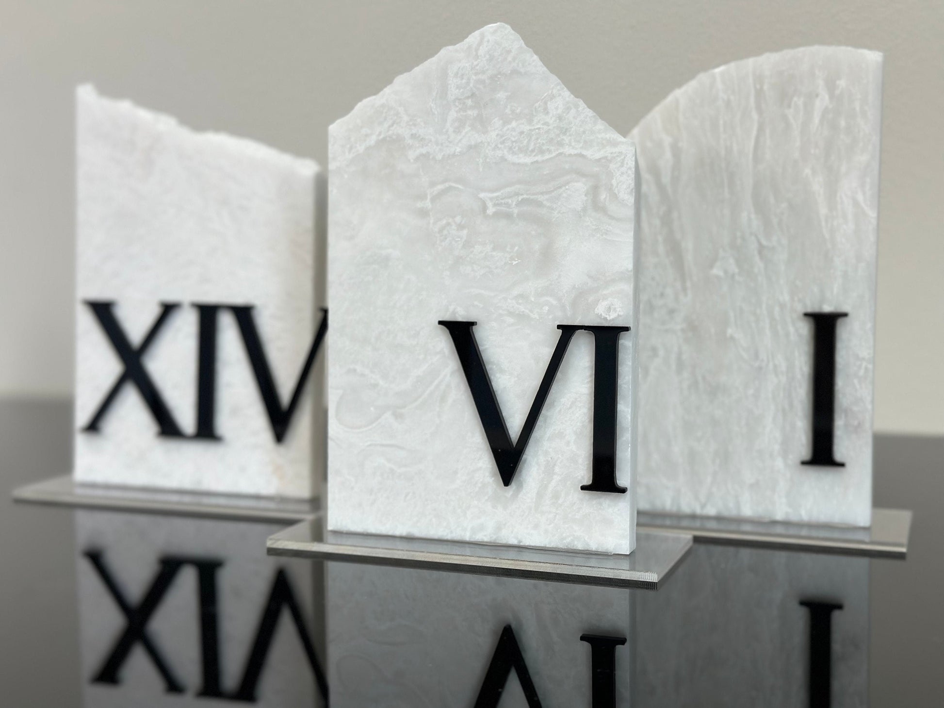 3D Marble Stone Roman Numeral Table Numbers | Wedding Unique Signage | Custom Layered | Table Numbers | Tablescape Decor | Natural Marble