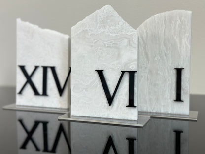 3D Marble Stone Roman Numeral Table Numbers | Wedding Unique Signage | Custom Layered | Table Numbers | Tablescape Decor | Natural Marble