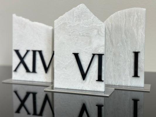 3D Marble Stone Roman Numeral Table Numbers | Wedding Unique Signage | Custom Layered | Table Numbers | Tablescape Decor | Natural Marble