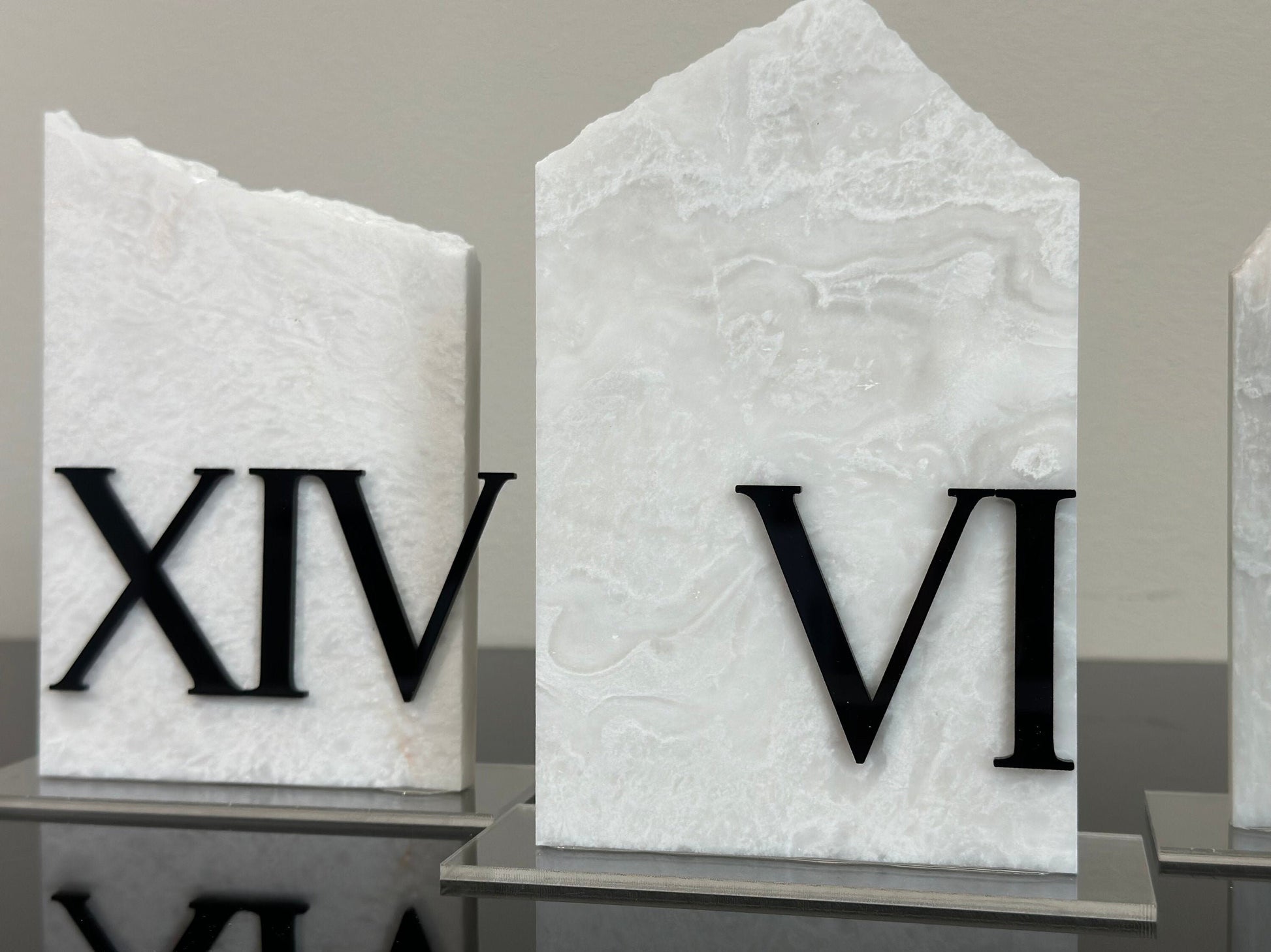 3D Marble Stone Roman Numeral Table Numbers | Wedding Unique Signage | Custom Layered | Table Numbers | Tablescape Decor | Natural Marble