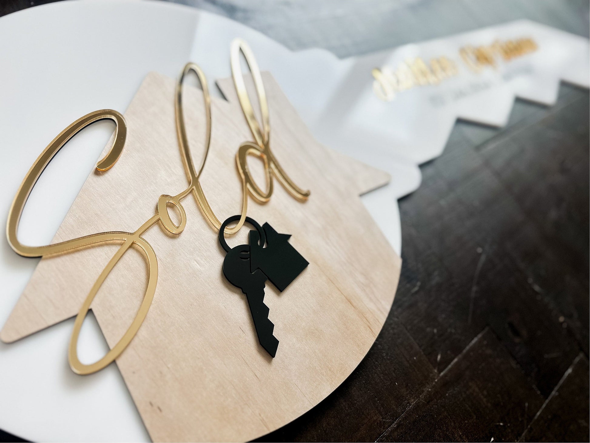 Personalized Realtor Key with Heart | Closing Realty | House Sold Acrylic and Wood Sign | Closing Prop | Realtor Gift Sold Sign