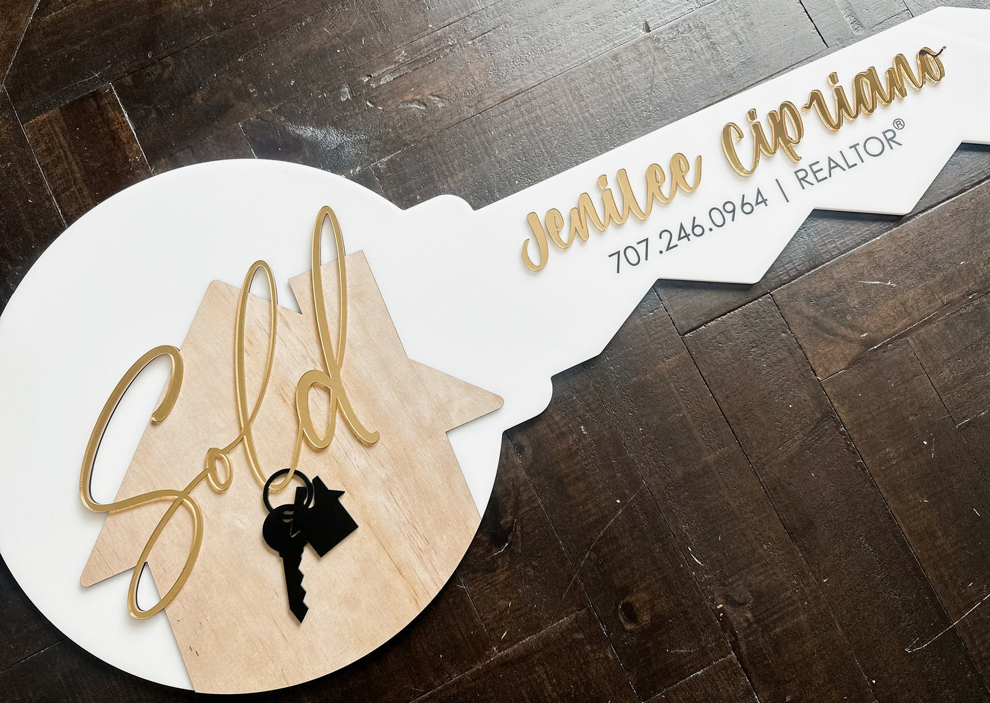 Personalized Realtor Key with Heart | Closing Realty | House Sold Acrylic and Wood Sign | Closing Prop | Realtor Gift Sold Sign