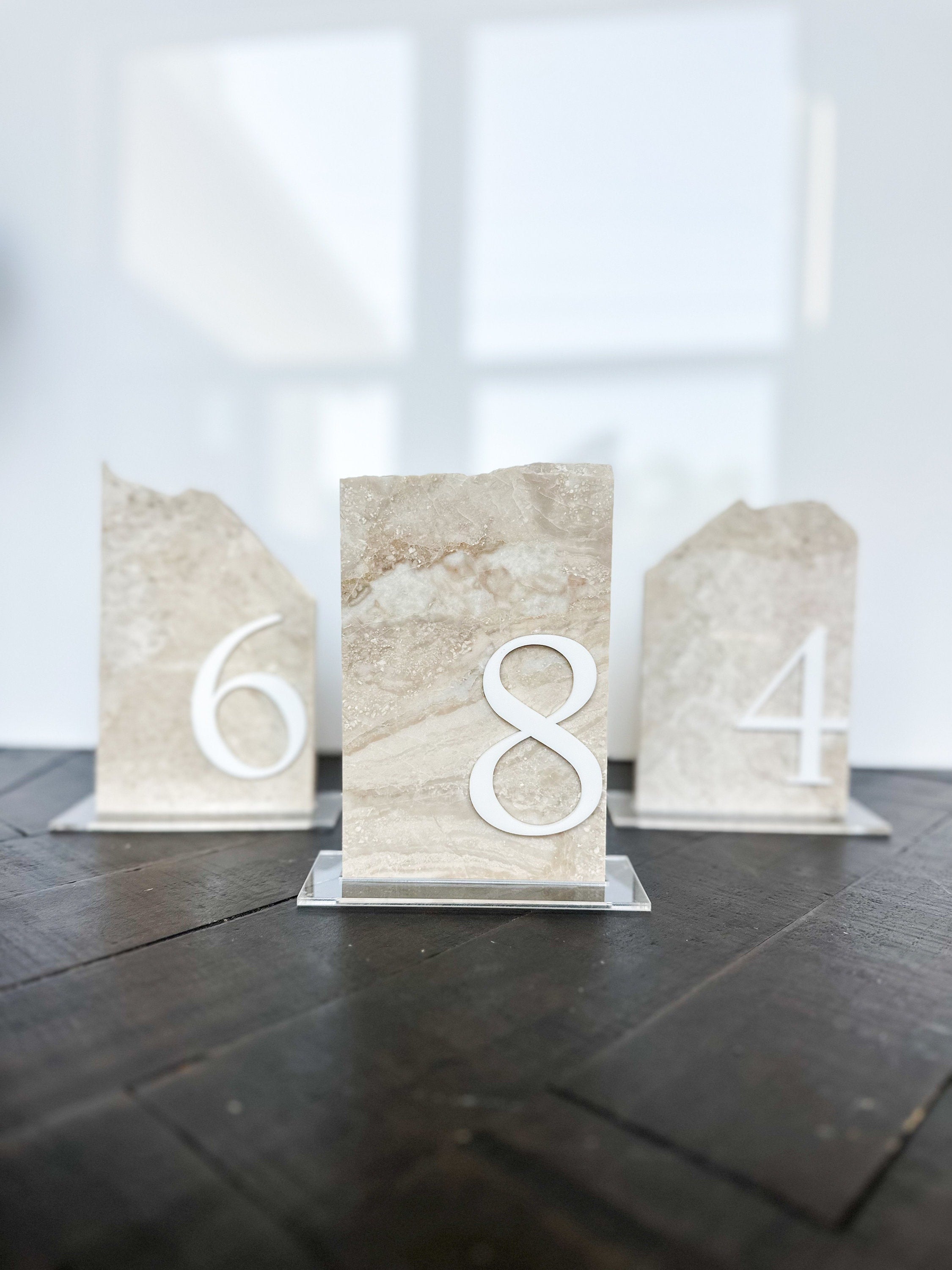3D Marble Stone Table Numbers | Wedding Unique Signage | Custom Layered Decor | Table Numbers | Tablescape Decor | Travertine Looking